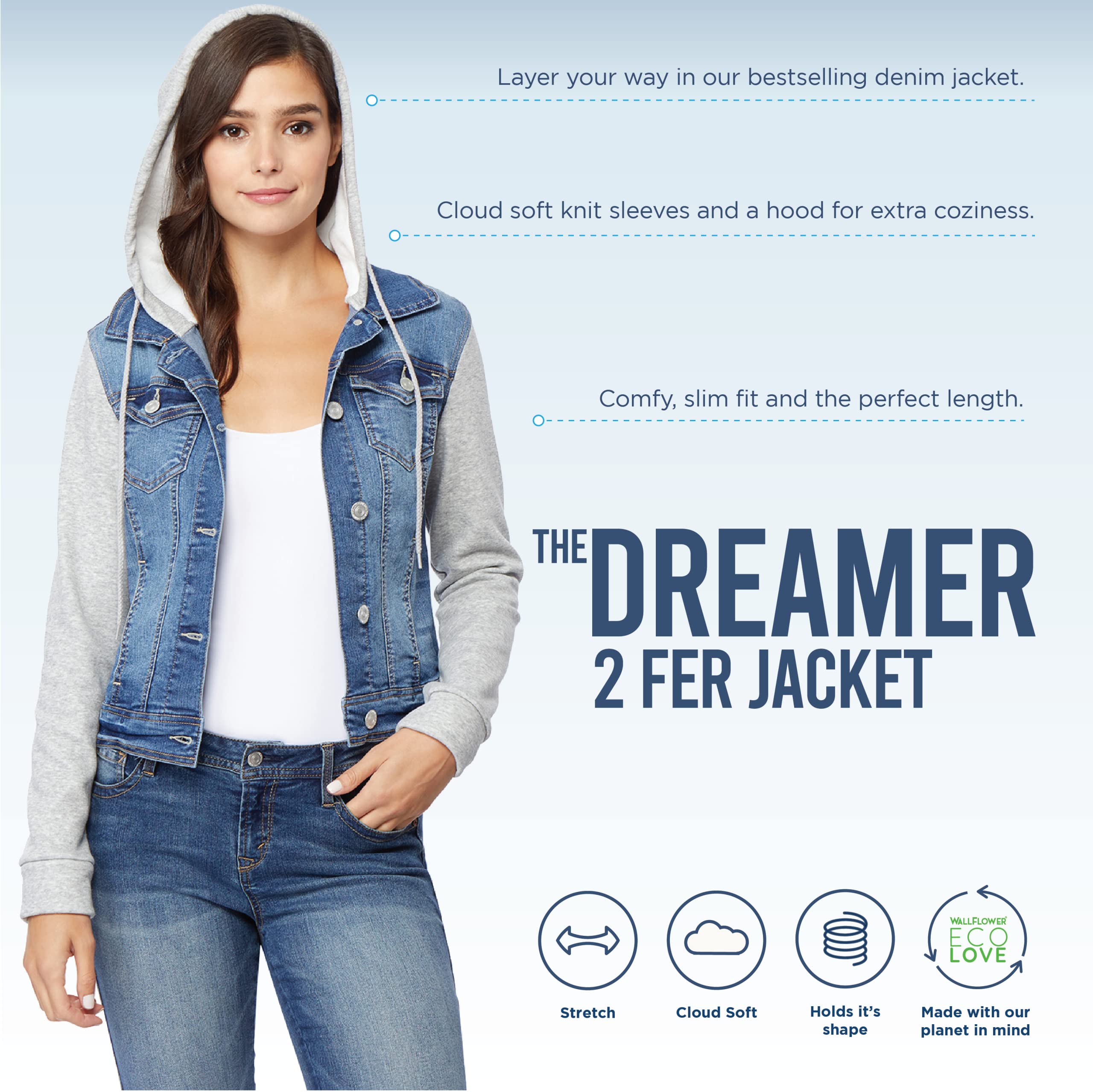 Women's Dreamer Denim Jacket - Stylish Distressed Denim Jacket for Juniors (Standard & Plus Sizes) | Perfect for Casual Outfits, Layering & Everyday Wear