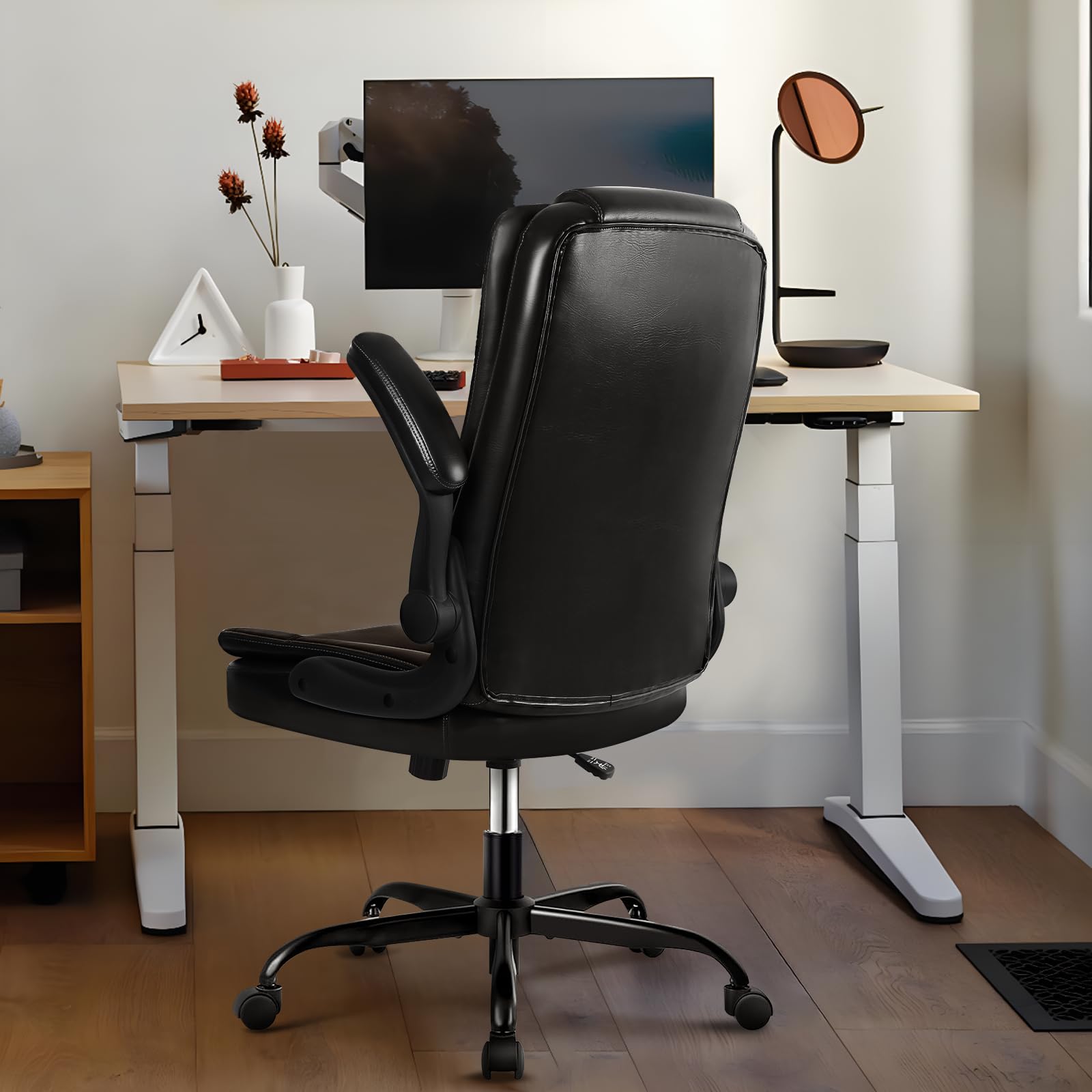 Premium VITESSE Executive Office Chair with Flip-Up Armrests - Big & Tall Leather Ergonomic Computer Desk Chair with High Back Lumbar Support - Heavy Duty Home & Office Task Chair for Long Hours (Black) - Perfect for Home Offices, Corporate Workstations & Gaming Setups