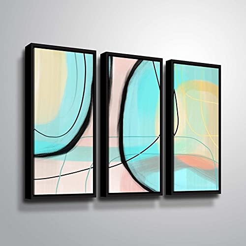 ArtWall Delores Orridge Naskrent 'Tumbled Glass' 3-Piece Floater Framed Canvas Wall Art Set - 36x54 Inches - Modern Abstract Painting for Living Room, Bedroom & Office Decor