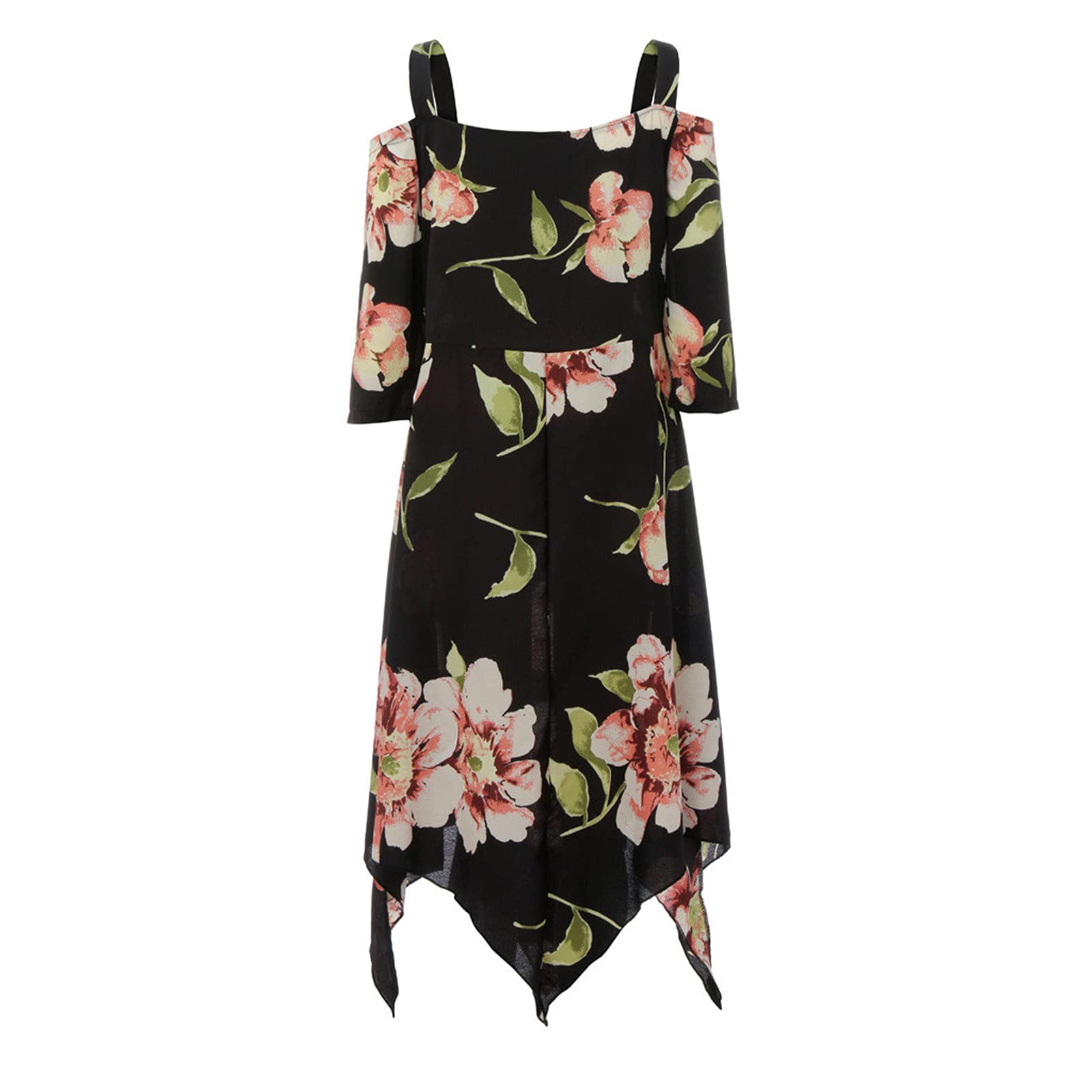 Plus Size Floral Print Boho Dress for Women - Elegant Strap Sleeveless Off Shoulder Midi Dress with Asymmetric Hem | Perfect for Beach Vacations, Summer Parties & Boho Chic Outfits