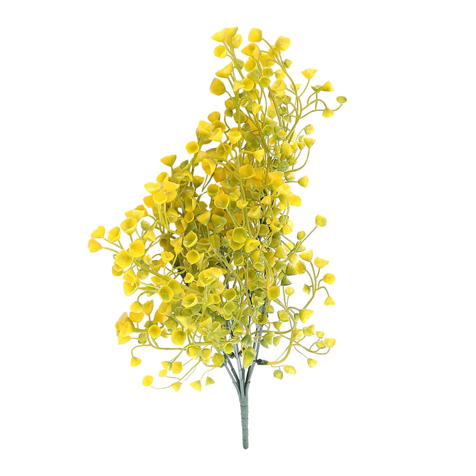 Artificial Bouquet Fake Flowers - Small Plastic Simulation Plants with Grass & Cotton Flowers - Green Decorative Floral Arrangement for Home, Office, Wedding & Party Decor (Yellow, One Size)