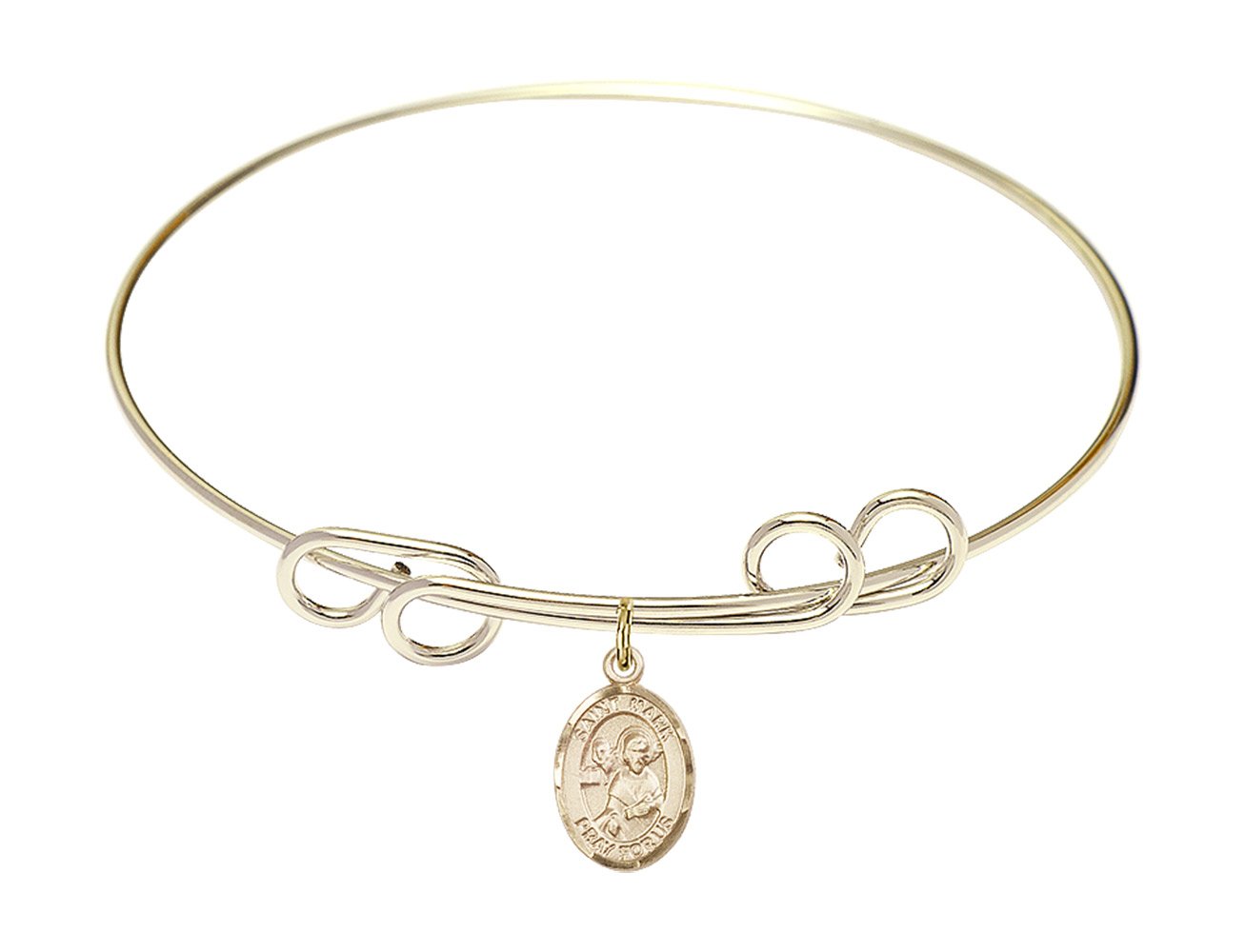 F A Dumont 8 Inch Round Double Loop Bangle Bracelet with St. Mark The Evangelist Charm - Elegant Religious Jewelry for Women, Perfect for Church, Weddings & Special Occasions