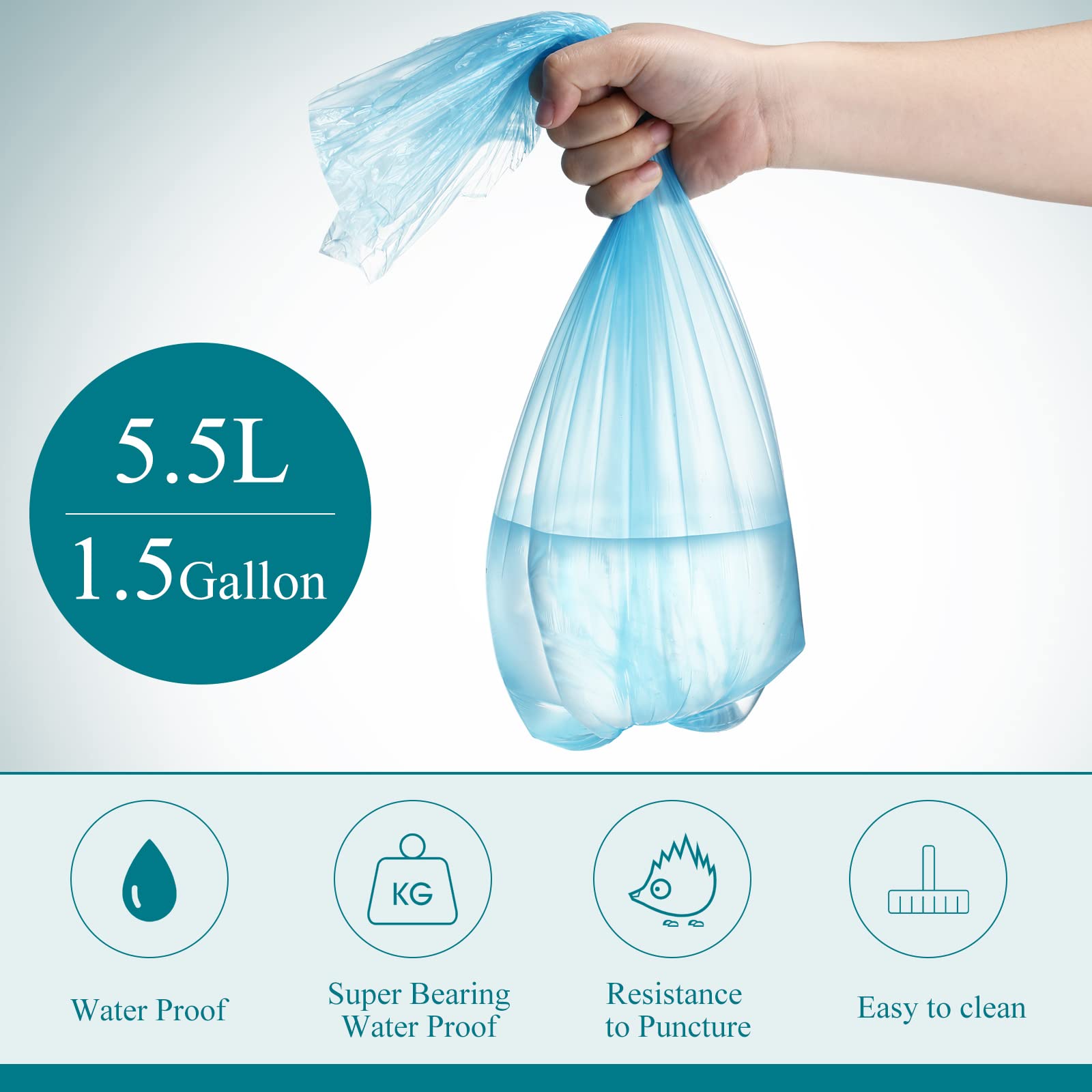200 Counts Small Garbage Bags 1.5 Gallon | Unscented Strong Mini Trash Bags | Colorful Wastebasket Liners for Kitchen, Bathroom, Office, Home & Bedroom | 10 Rolls | Perfect for Small Trash Cans, Desk Bins & Pet Waste Disposal