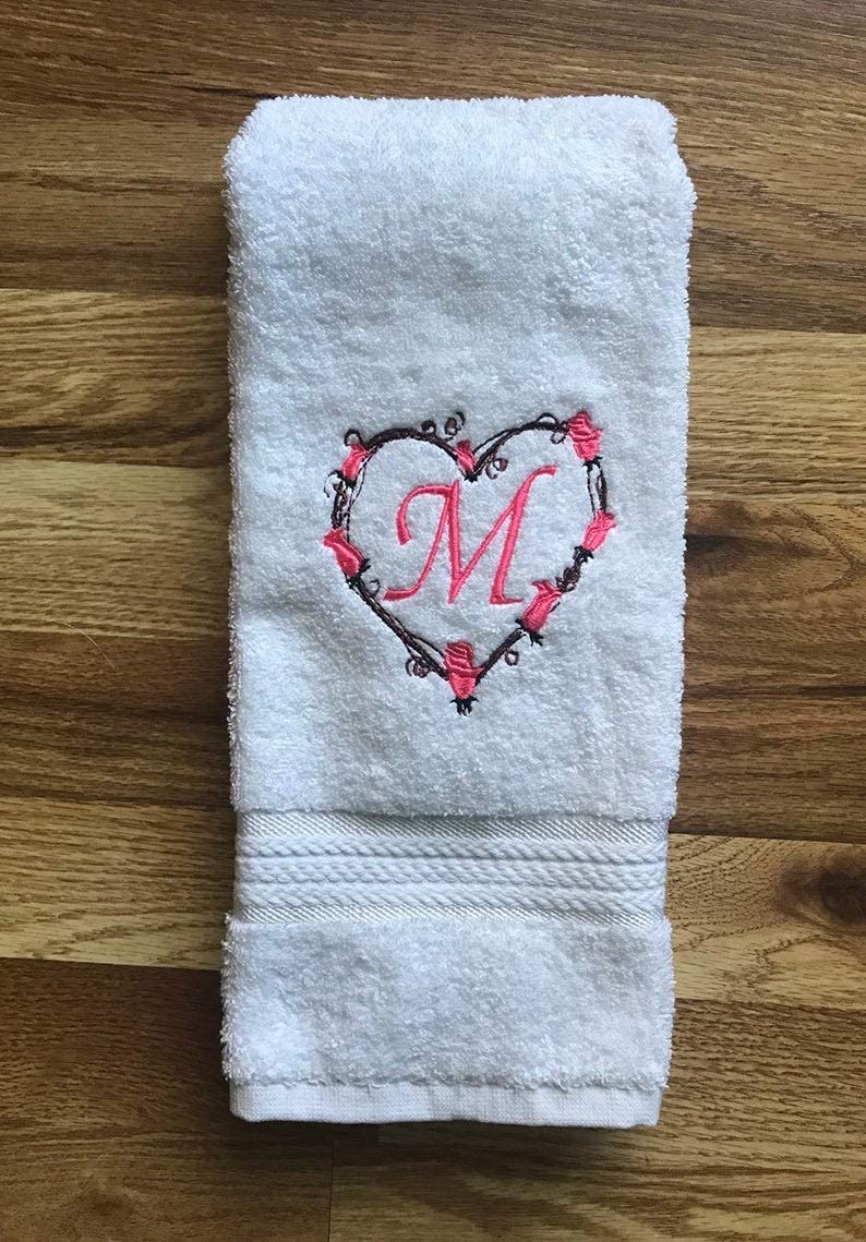 Personalized Monogrammed Heart Hand Towel - Valentine's Day Wedding Hostess Gift - Perfect for Romantic Bathroom Decor, Bridal Shower Favors & Anniversary Presents
