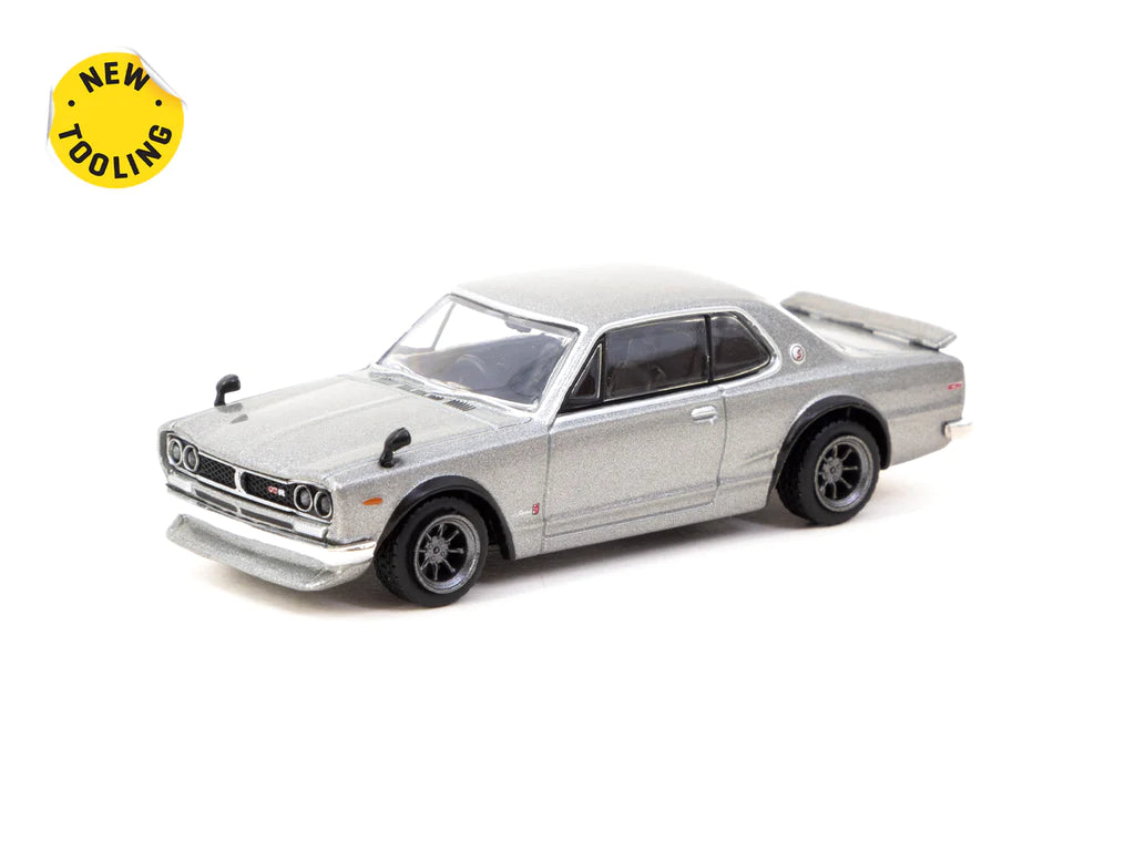 Tarmac Works 1:64 Scale Diecast Model - Nissan Skyline 2000 GT-R KPGC10 Silver - Collectible Car for Display, Gifts & Racing Enthusiasts