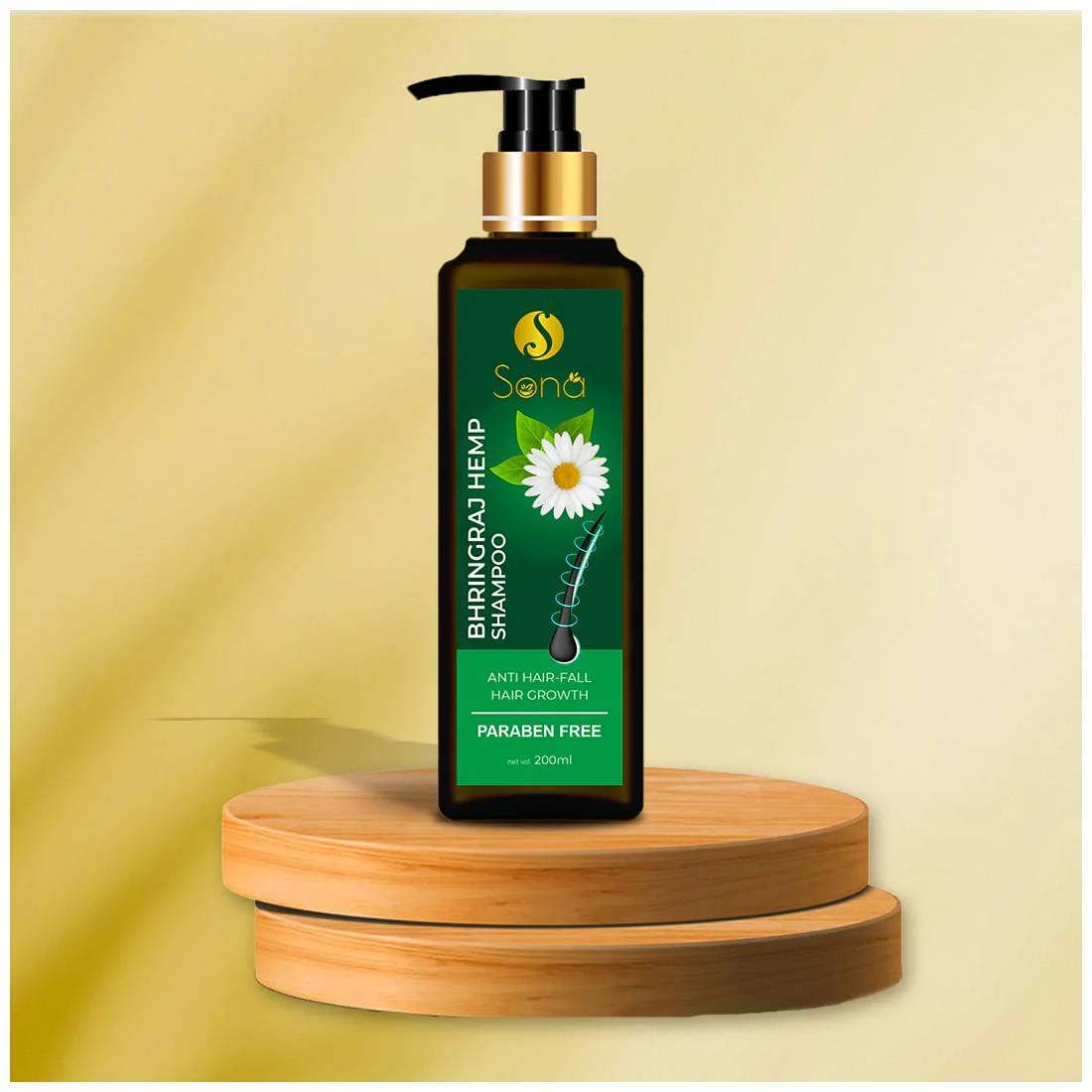 SONA Bhringraj Hemp Shampoo with Bhringraj Oil, Hemp Seed Oil & Vitamin E - Paraben Free Hair Care for Dry, Damaged Hair - Promotes Hair Growth & Scalp Health - Perfect for Daily Use & Natural Hair Treatment
