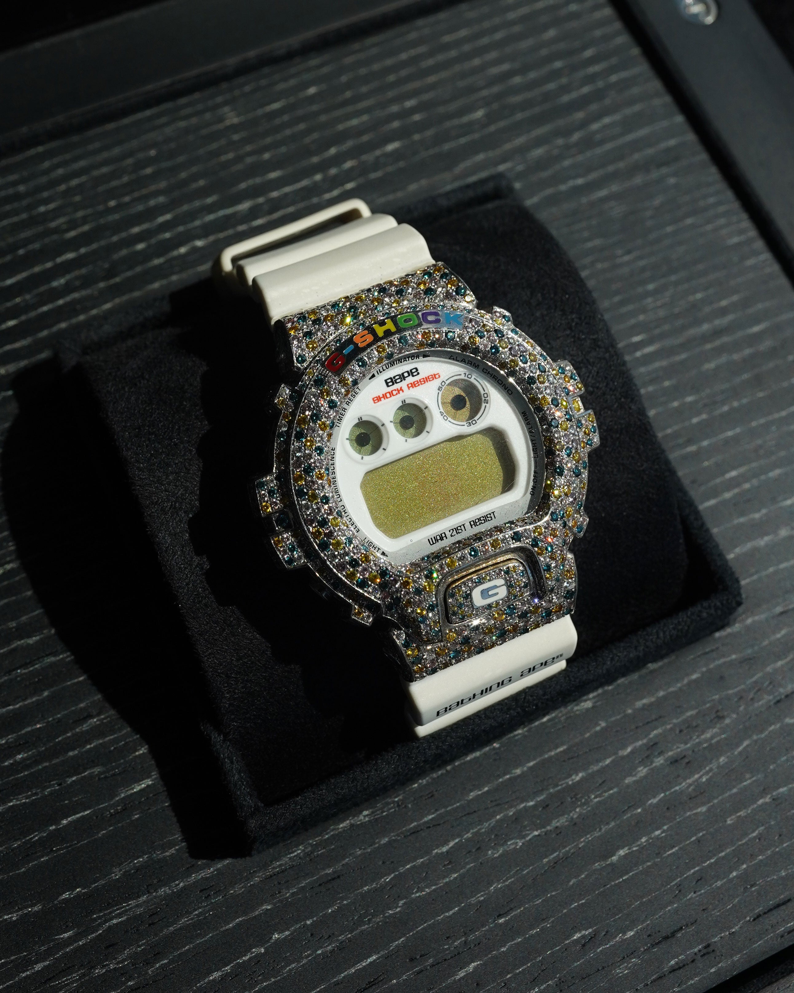 18K White Gold Casio G-Shock × BAPE DW-6900 Luxury Watch - Stylish & Durable for Men, Perfect for Streetwear & Outdoor Adventures