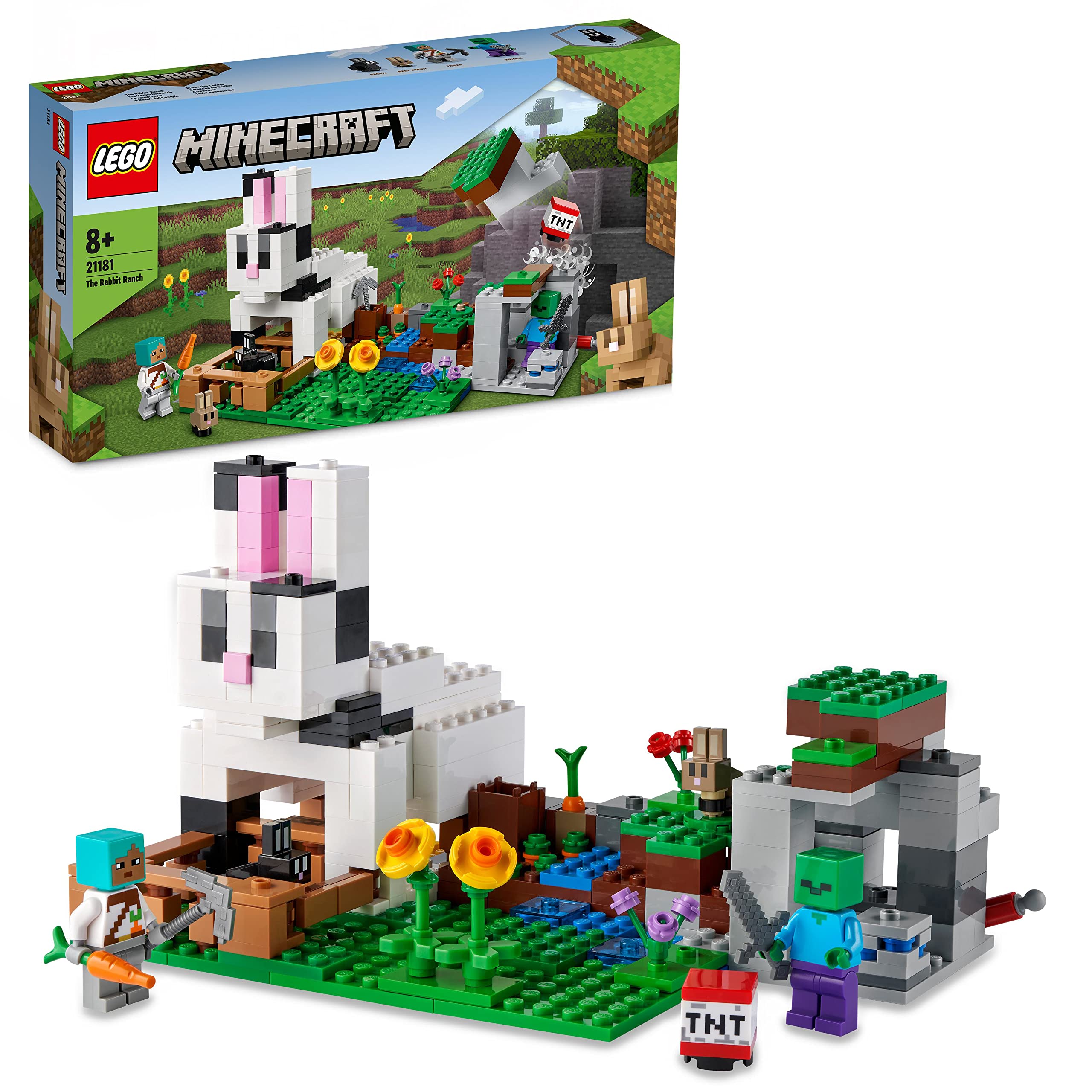 LEGO 21181 Minecraft The Rabbit Ranch Building Toy Set with Tamer, Zombie & Animal Figures - Easter Gift for Kids, Creative Construction Play for Boys & Girls - Perfect for Birthday, Christmas & Minecraft Themed Parties