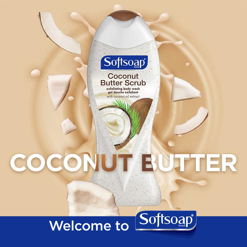 Softsoap Coconut Body Butter Scrub & Buff Wash - 15 oz (Pack of 2) | Exfoliating & Moisturizing Body Wash for Smooth Skin - Perfect for Shower & Spa Day Self-Care