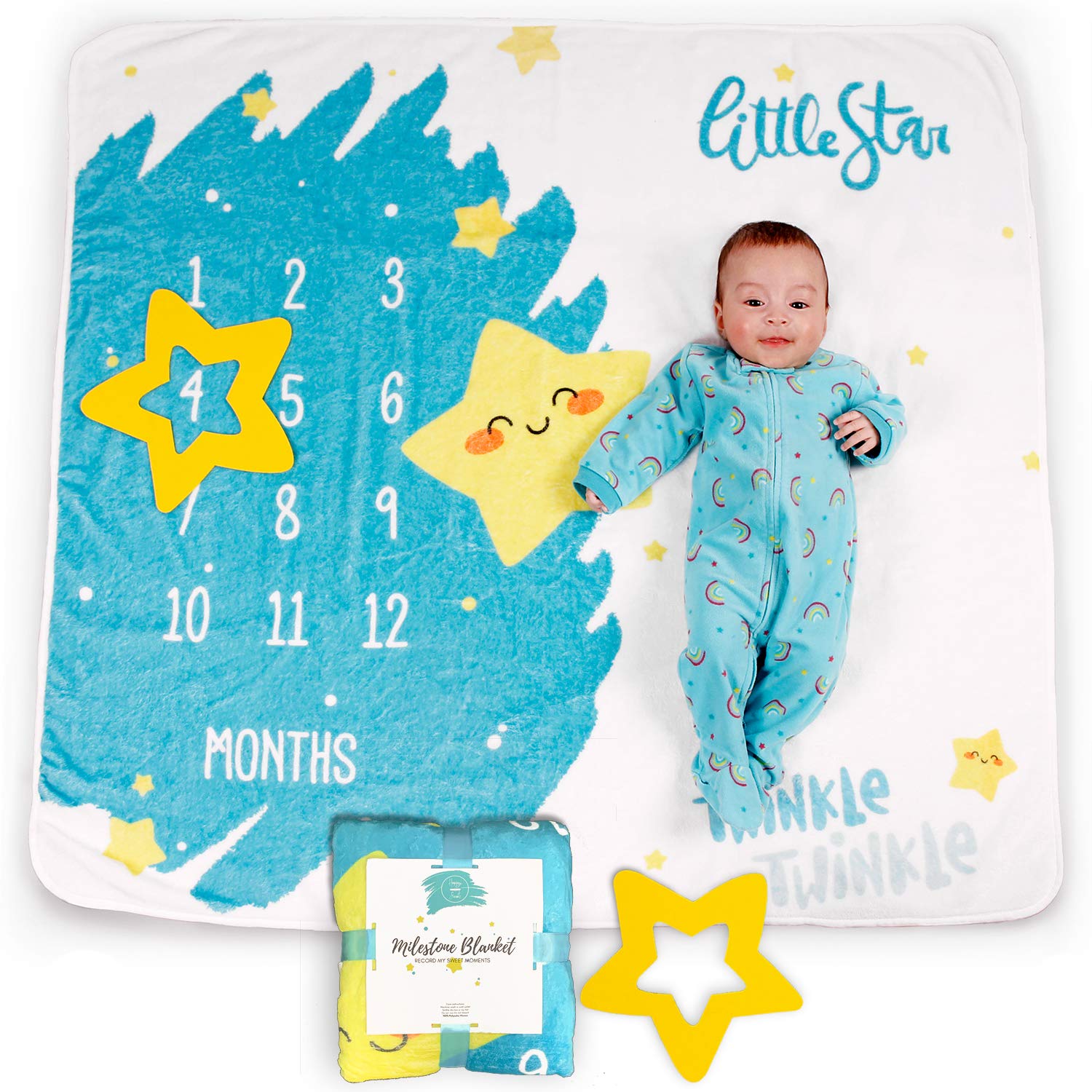 Happy & Sweet Baby Age Blanket - Soft Star Design Milestone Blanket for Newborn Boys & Girls | Perfect for Monthly Photo Shoots, Nursery Decor & First Birthday Gifts