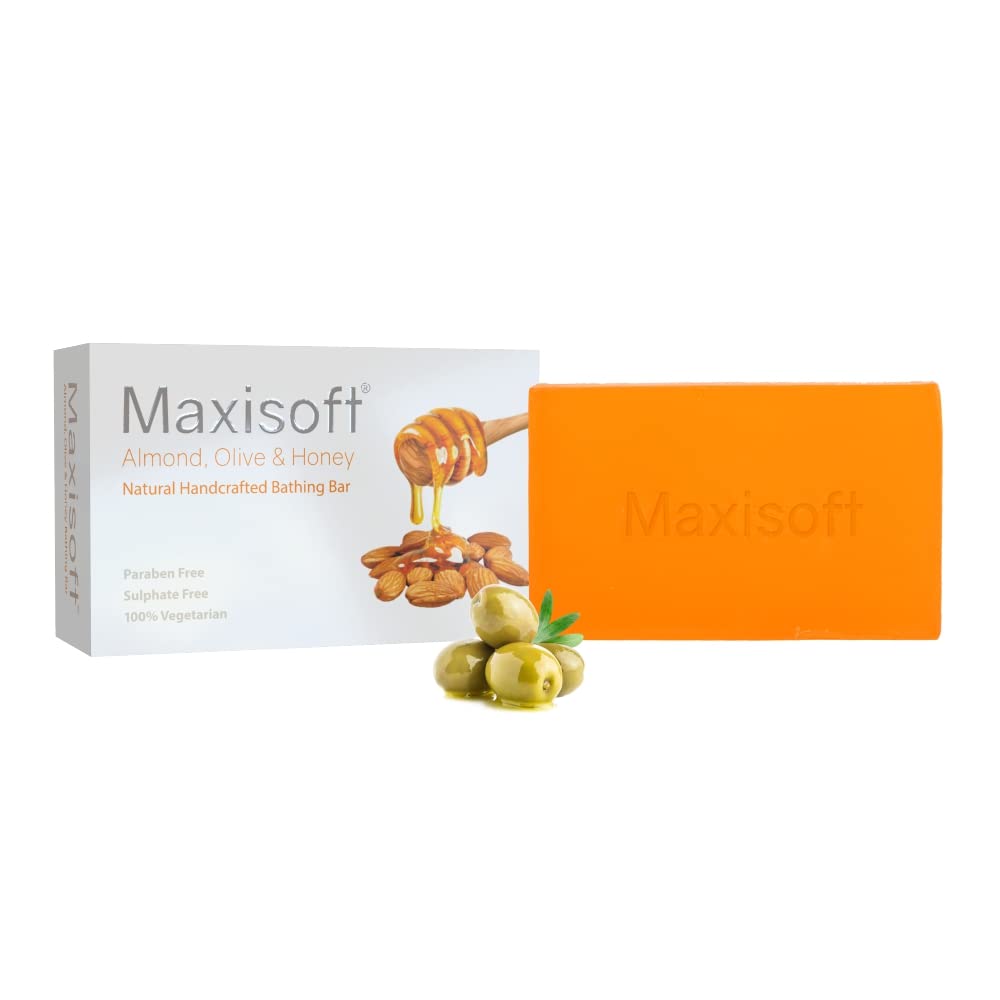 Maxisoft Almond Olive Honey Skin Nourishing Soap Bar 100g - Natural Moisturizing with Almond Oil, Olive Oil, Honey & Coconut Oil | pH Balanced for All Skin Types | Pack of 3 (100g Each) | Perfect for Dry Skin Care, Daily Cleansing & Gift Sets