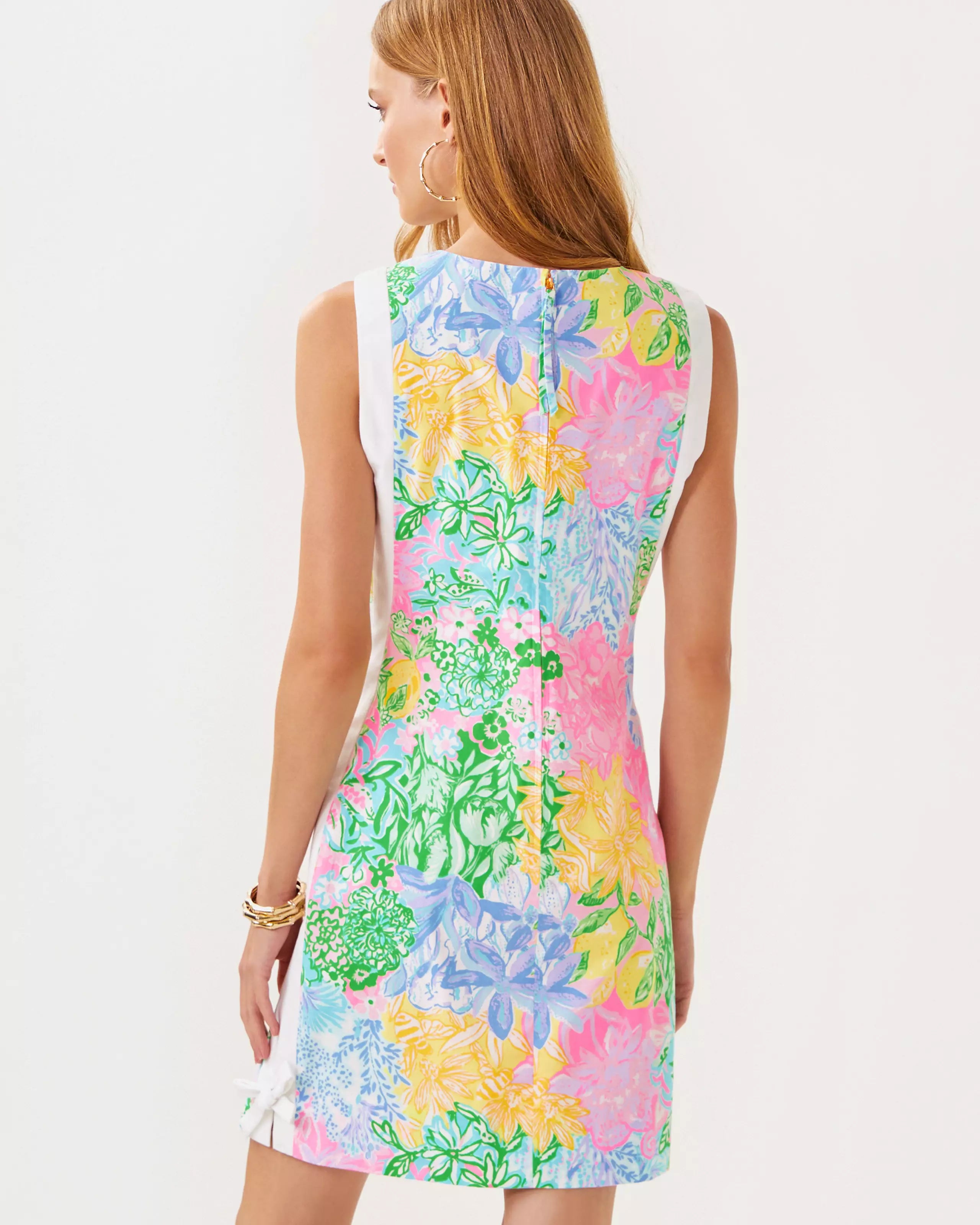 Beckler Shift Dress - Multi Bright Delight Patch Floral Print Women's Summer Dress | Casual Office Wear & Party Outfit