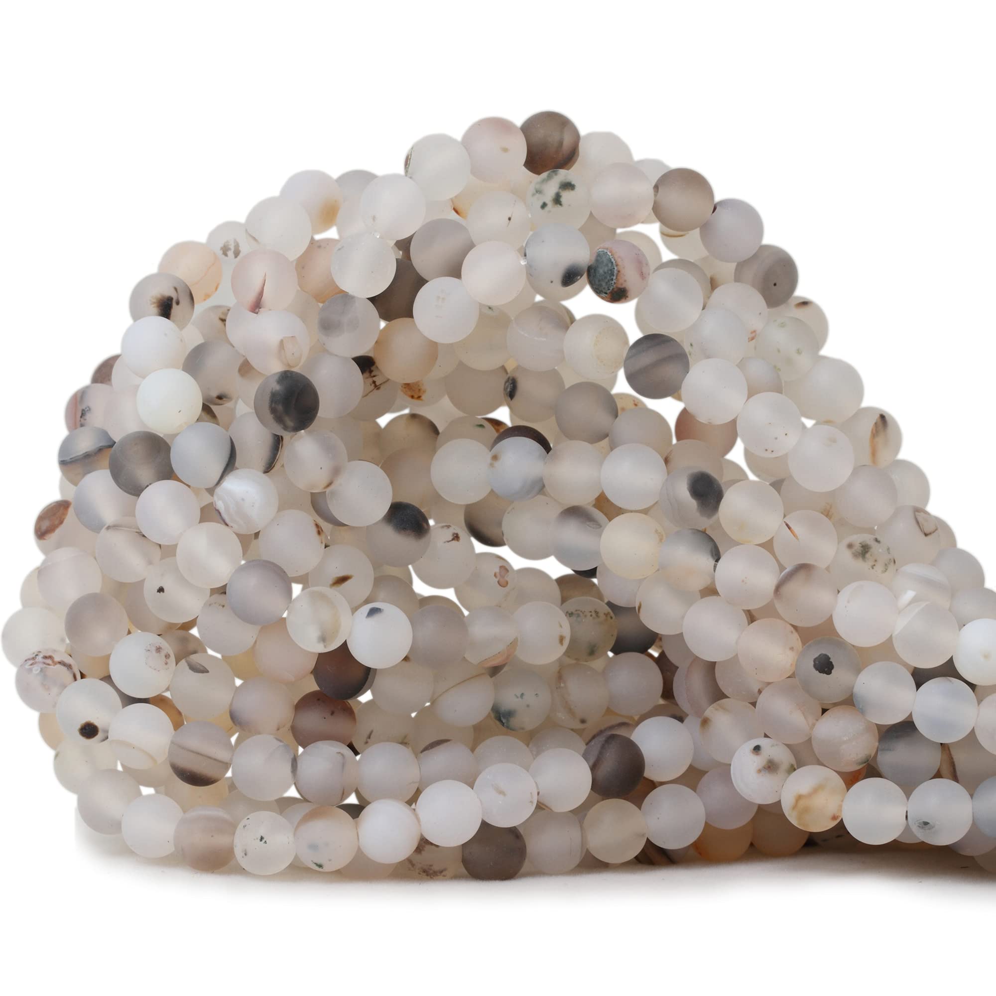 60PCS 6mm Natural Frosted Moss Grass Agate Gemstone Round Loose Beads for Jewelry Making DIY Bracelet Necklace - 1 Strand 15