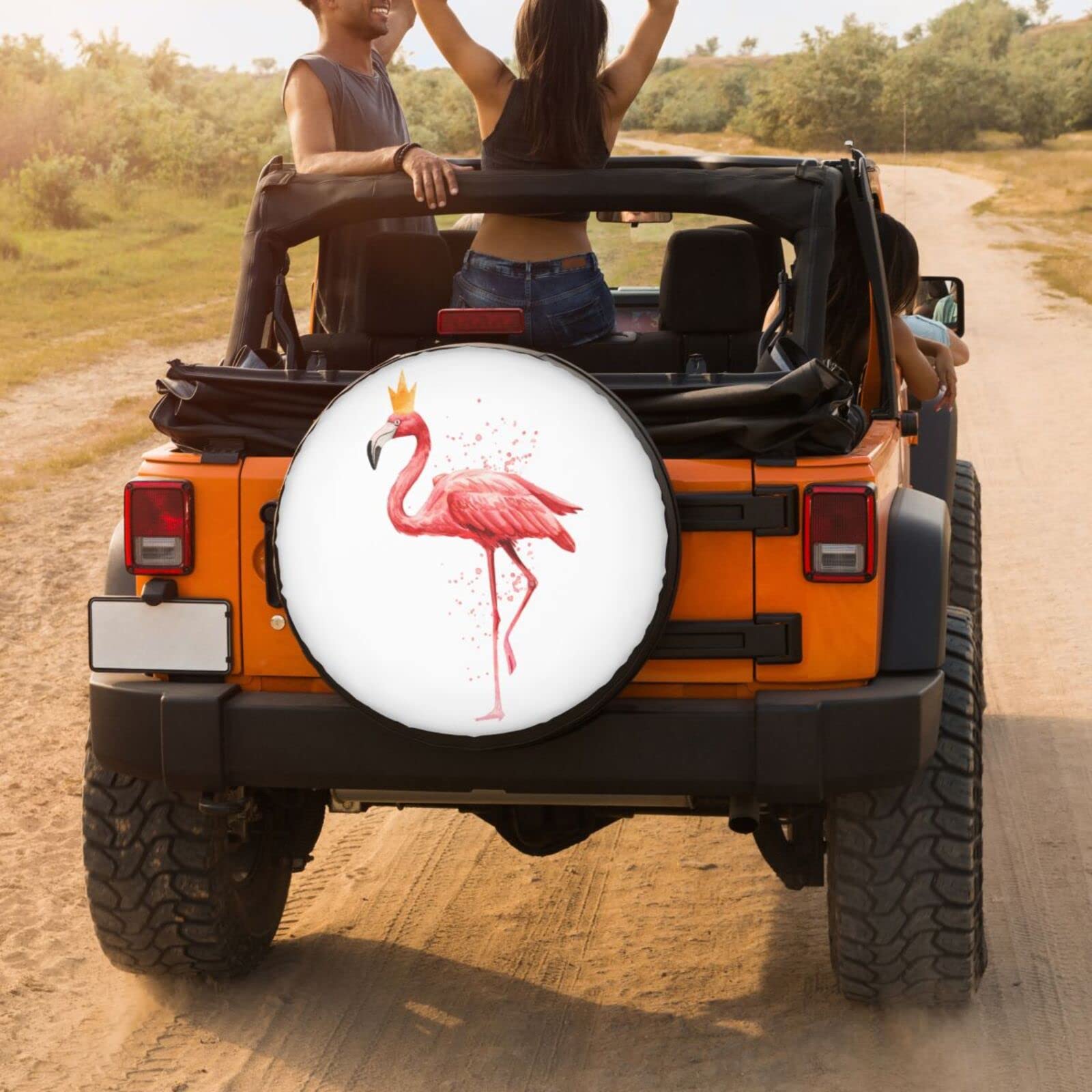 Pink Flamingo Crown Spare Tire Cover - 17 Inch Dustproof Wheel Protector for RV, SUV, Trailer & Vehicles - Perfect for Road Trips & Outdoor Adventures