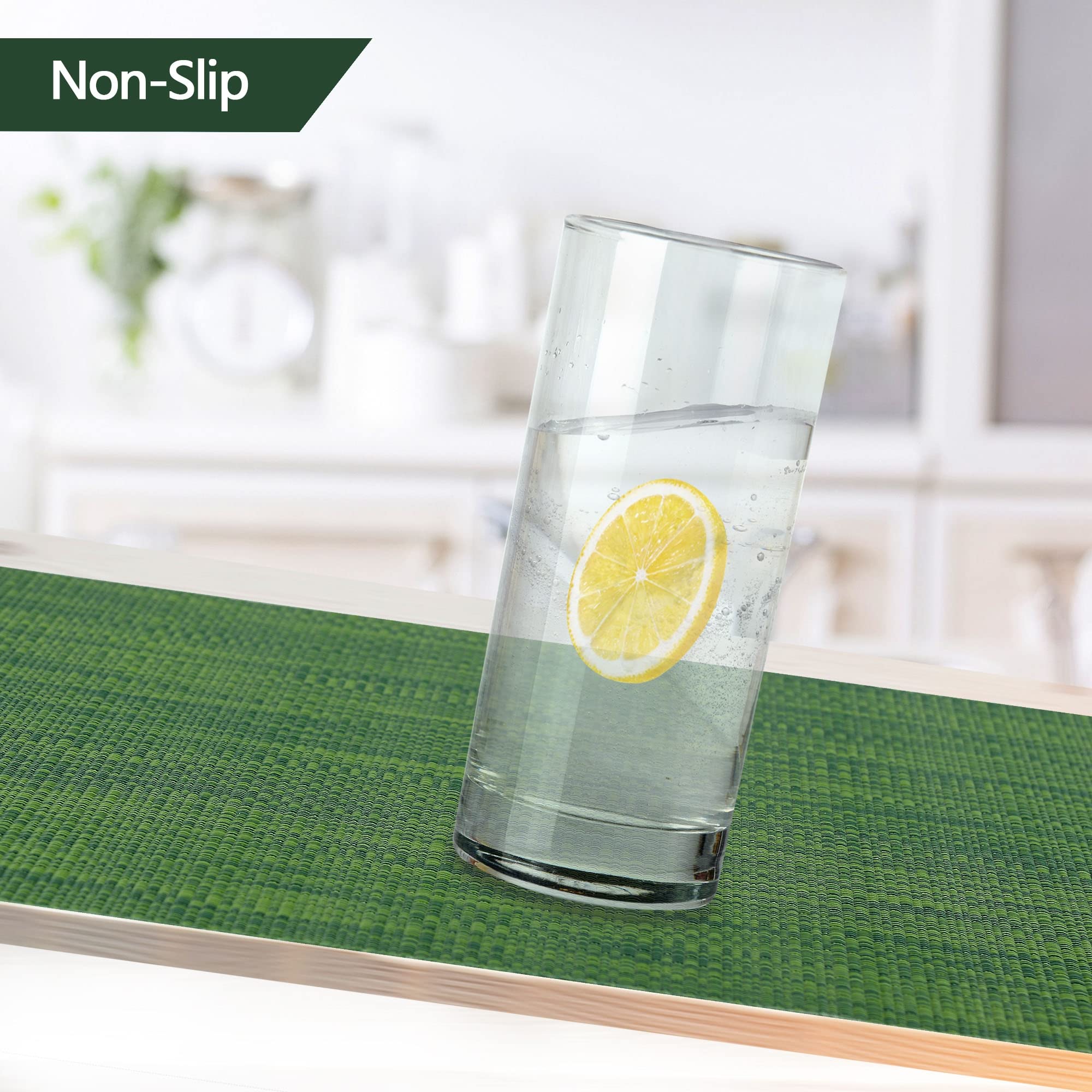 Eco-Friendly Christmas Placemats Set of 4 - Waterproof & Heat-Resistant PVC Table Mats for Holiday Dining - 17x12 Inch Green Vinyl Placemats - Perfect for Christmas Dinner, Party Decor, and Festive Home Decorating