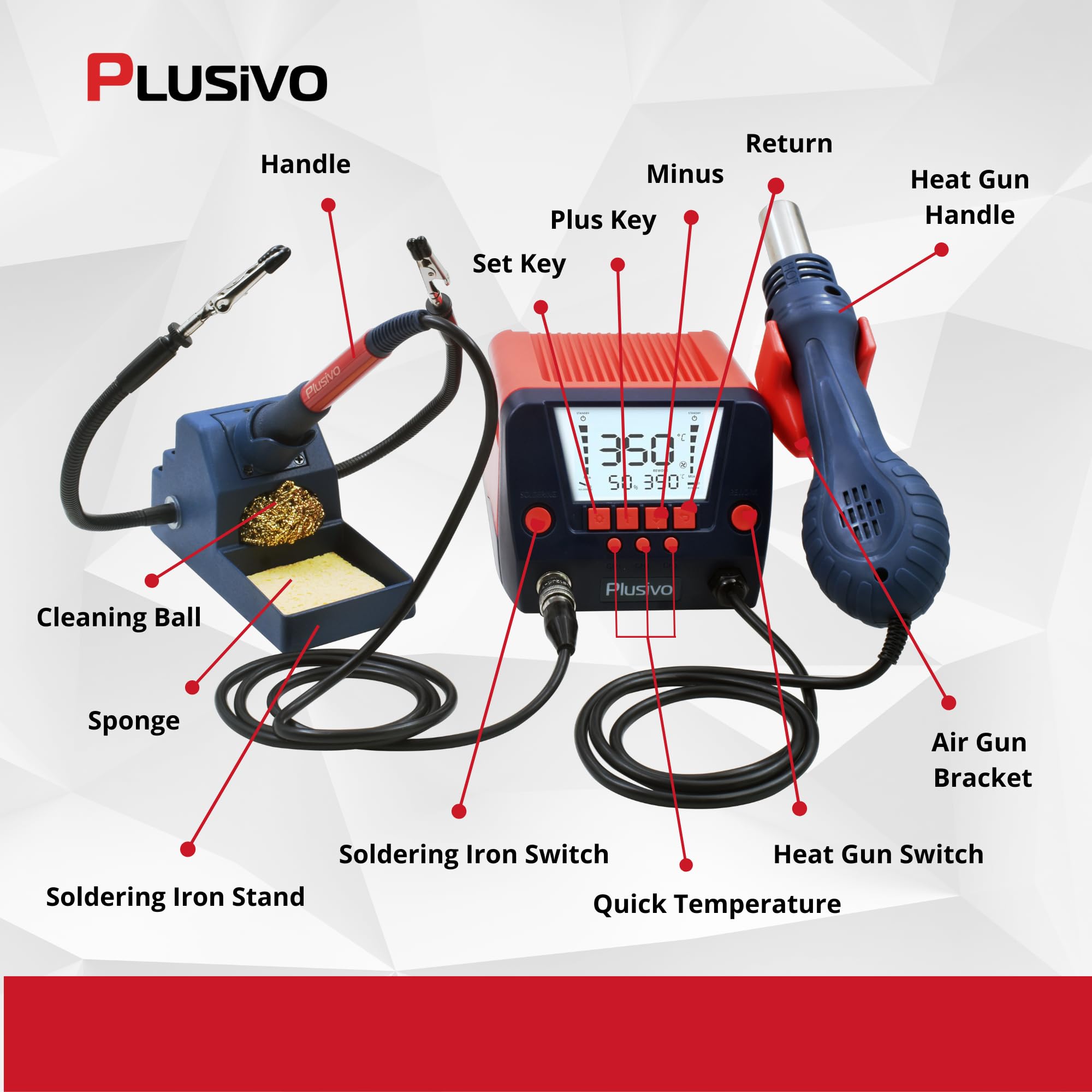 Digital Soldering Iron Station with Hot Air Rework & 2 Helping Hands - 5 Replaceable Tips, Auto Sleep, °C/°F Conversion - Complete Electronics Repair Kit with Multimeter for DIY Projects & Circuit Board Repair