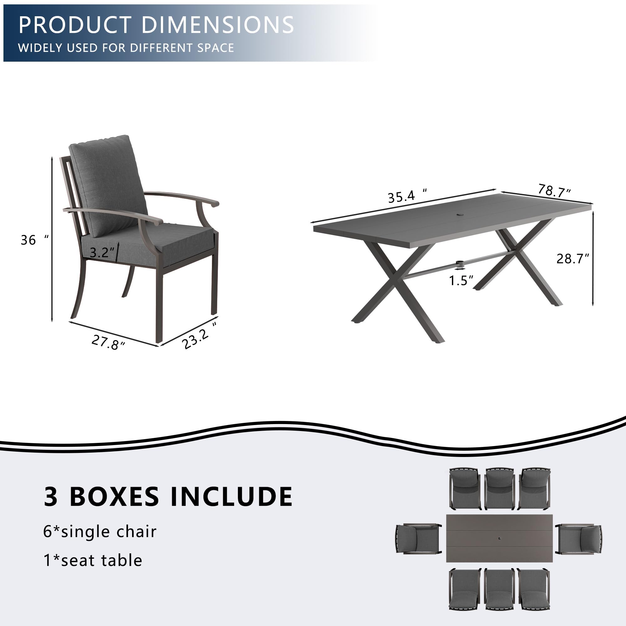 7-Piece Outdoor Dining Set for 6 - Rectangular Patio Table with Umbrella Hole & Weather-Resistant Chairs - Perfect for Backyard BBQs, Garden Parties & Poolside Dining