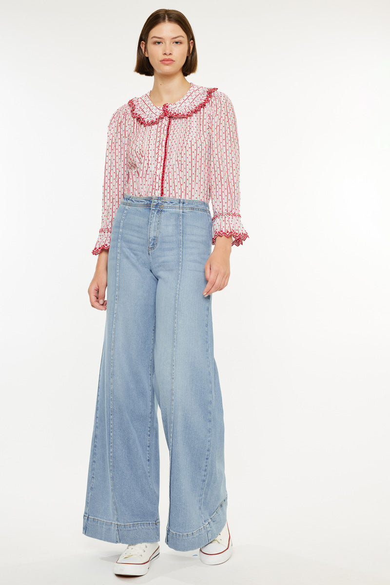 Deena High Rise Wide Leg Jeans for Women - Stretchy Comfort Denim Pants with Flared Fit - Perfect for Casual Outings, Work & Date Nights