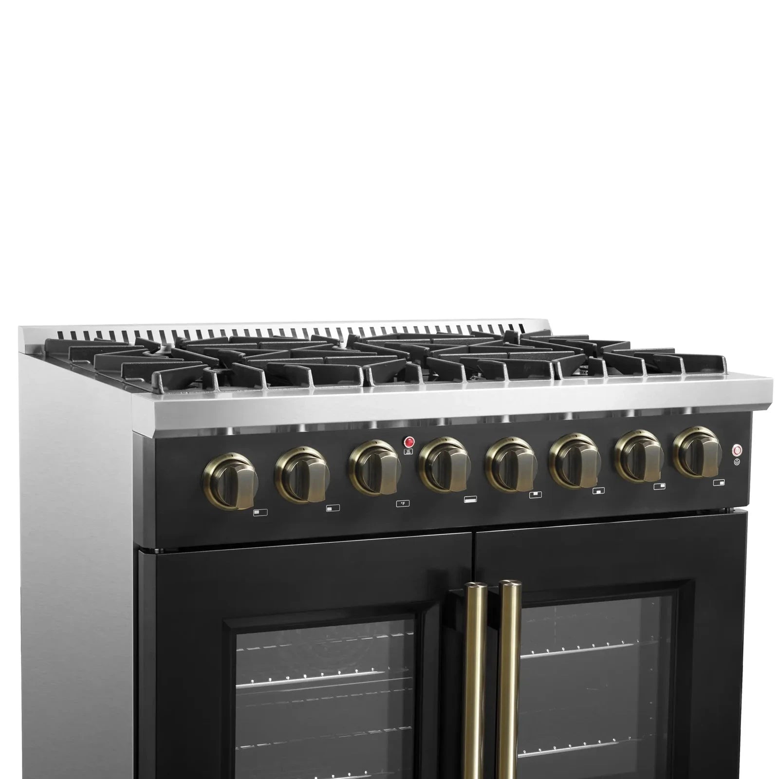 **Forno Galiano 36-Inch French Door Dual Fuel Range - Gas Stove & Electric Oven in Black with Antique Brass Trim (Model FFSGS6356 36BLK) - Perfect for Modern Kitchens & Gourmet Cooking**