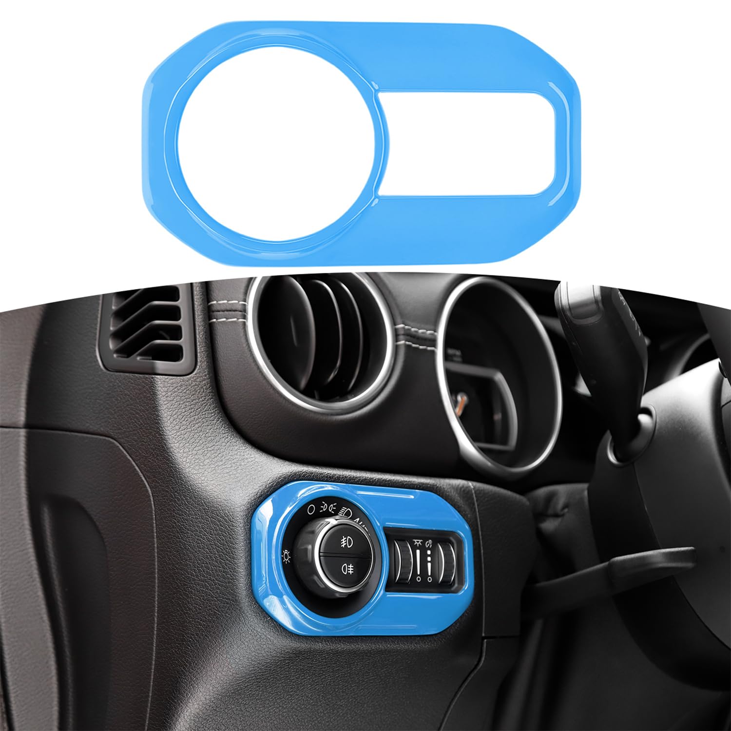 Jeep Wrangler JL JLU Gladiator JT Headlight Switch Button Trim Cover - Baby Blue Interior Accessory for 2018-2024 Models | Upgrade Your Jeep's Dashboard Style for Off-Road Adventures & Daily Driving