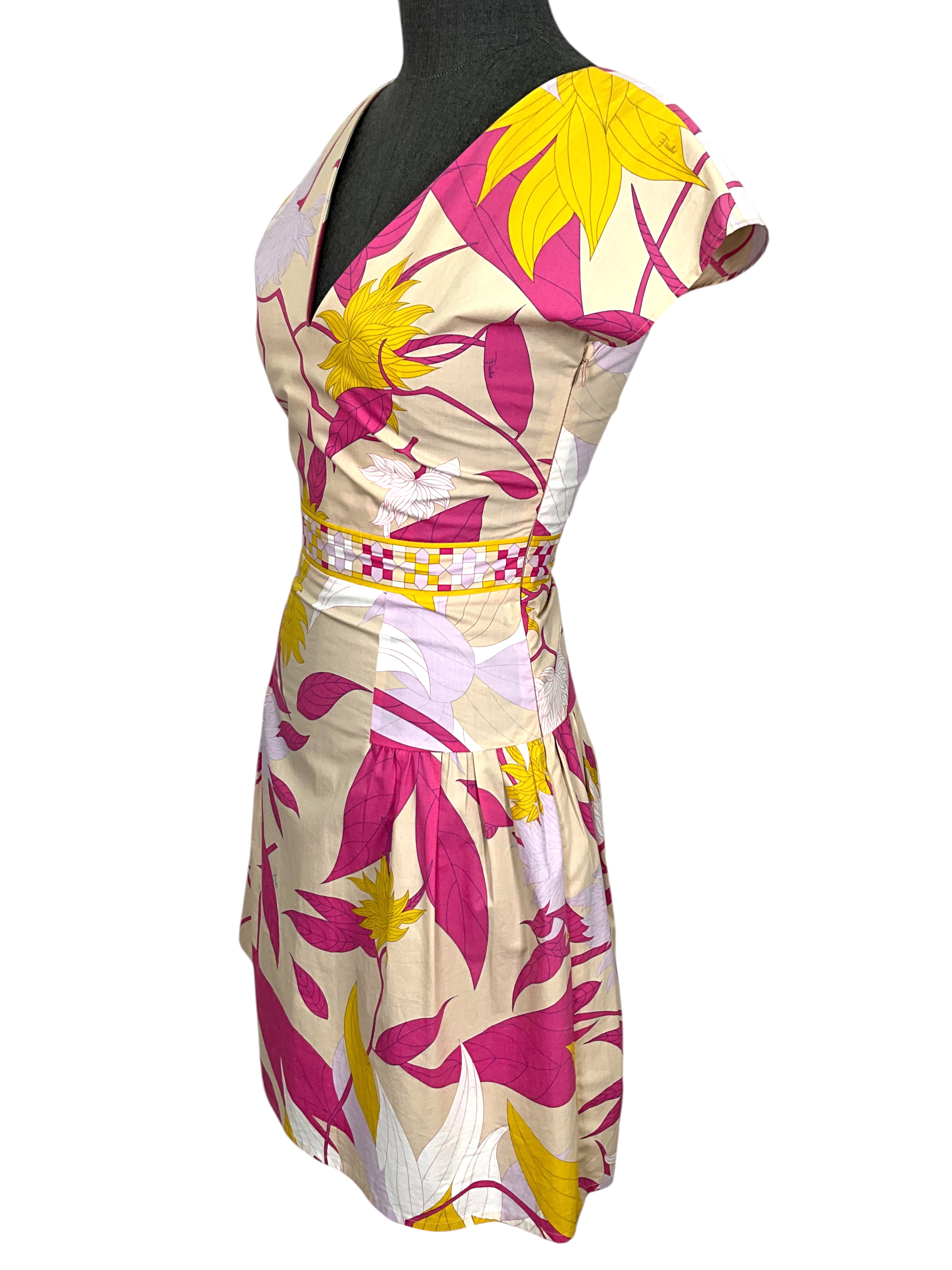 Emilio Pucci Floral Print Cotton Dress for Women - Size S - Summer Casual & Party Wear - Elegant Flowy Midi Dress for Beach Vacations & Date Nights