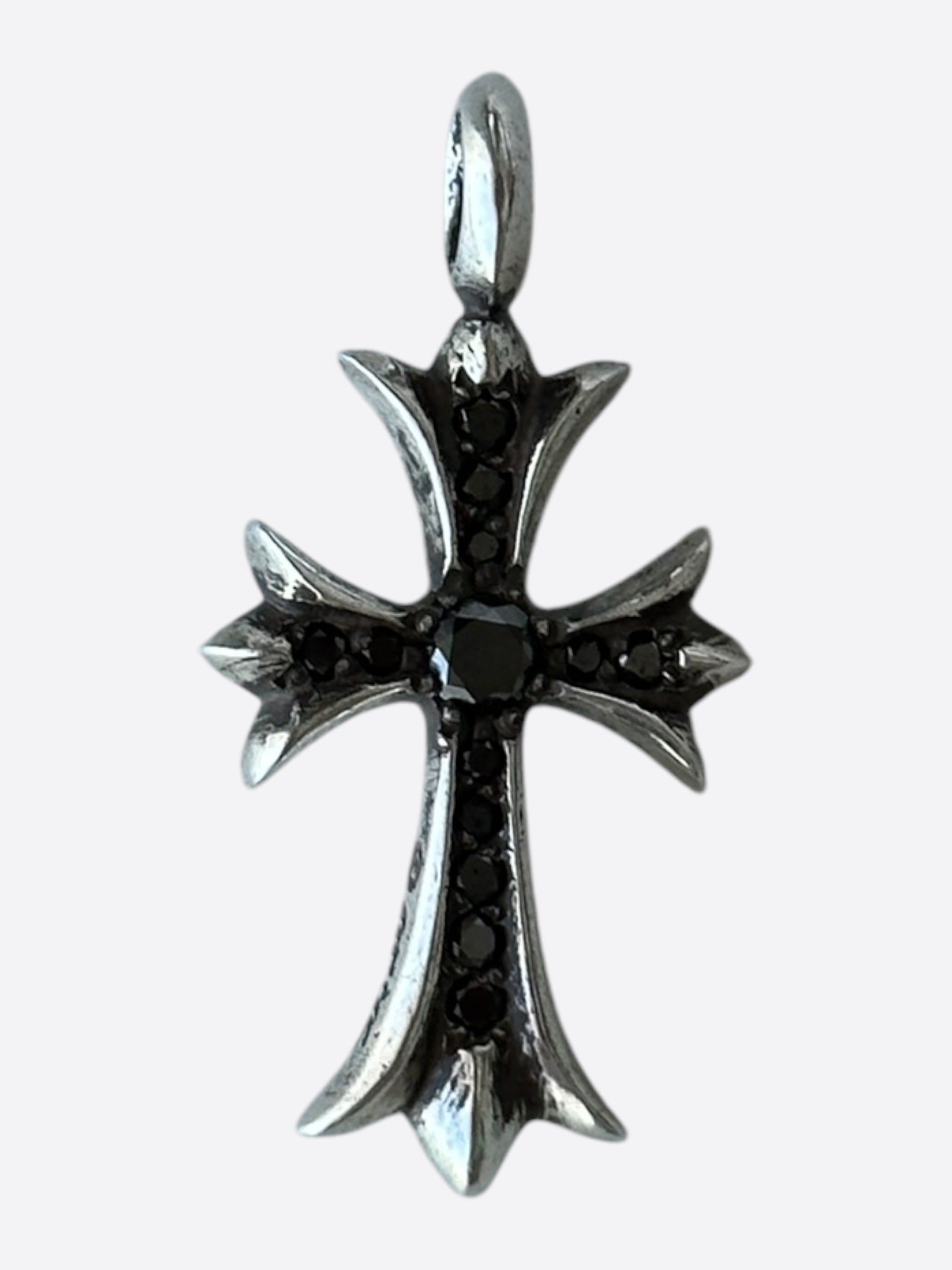 Chrome Hearts Sterling Silver & Black Diamond Tiny Cross Pendant Necklace for Women - Elegant Gothic Jewelry Gift for Birthday, Anniversary & Special Occasions