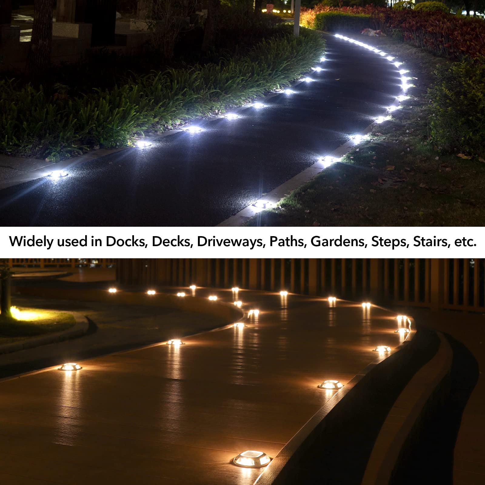 AGPTEK 12 Pack Solar Driveway Lights Outdoor - Waterproof LED Deck Dock Marine Marker Lights with Warm White & Cool White Modes for Steps, Sidewalk, Stair, Garden Pathway, Walkway & Yard - Perfect for Nighttime Safety & Landscape Lighting