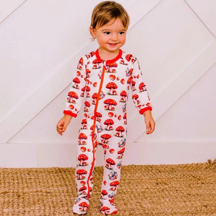 Bestaroo Modal Zipper Footie Pajamas for Babies & Toddlers - Soft Organic Cotton Sleepwear with Cute Toadstool Print - Perfect for Nursery, Bedtime & Lounging