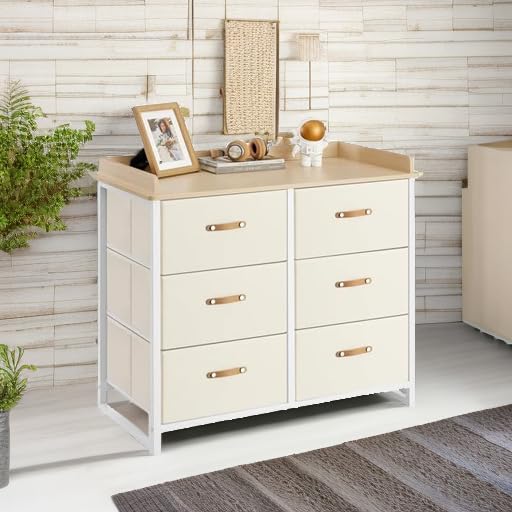 SONGMICS 6-Drawer Kids Dresser for Boys & Girls - Water-Resistant Tabletop, Storage Organizer Cabinet - Ideal for Bedroom, Nursery, Hallway - Beige UGKR101K01 | Perfect for Kids' Room Organization & Toy Storage