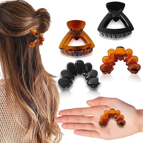 BIRDWARE Acrylic Butterfly Hair Clips for Women & Girls - Medium Size Hair Claw Clips (4 Pack, Black Shell Color) - Perfect for Ponytails, Buns & Updos | Hair Accessories for Everyday, Work & Special Occasions