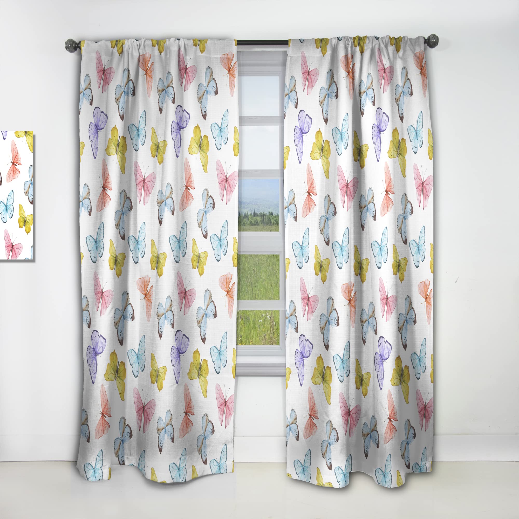 DesignQ Watercolor Butterfly Pattern Thermal Insulated Curtains - Single Panel 52x84 - Elegant Window Treatments for Bedroom & Living Room | Perfect for Home Decor, Privacy & Light Control