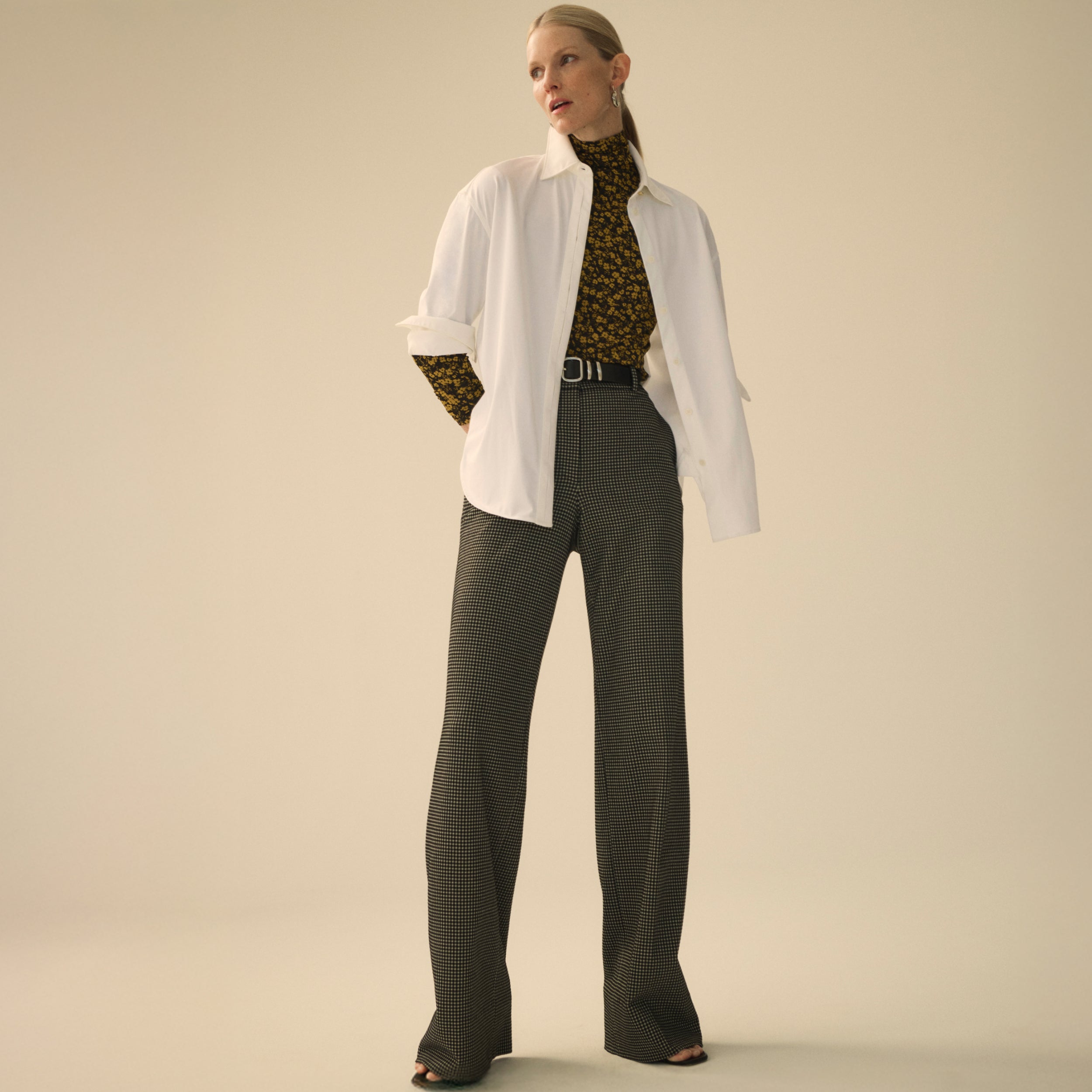 Tinsley Wide Leg Pants for Women - Soft Knit Suiting Fabric with Classic Check Pattern | Office Wear & Casual Outfits