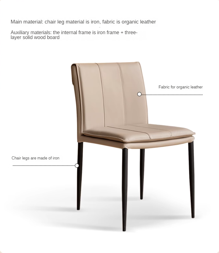 Premium Organic Leather Iron Light Luxury Soft Backrest Chair - Elegant Home Office & Lounge Seating for Comfort & Style