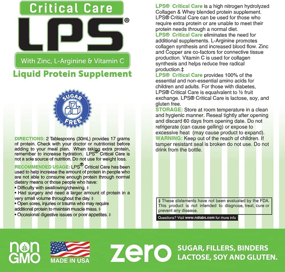 Nutritional Designs LPS Liquid Collagen & Whey Protein Supplement - Sugar-Free, Non-GMO Drink for Healthy Skin & Hair - Supports Joint Health - Cherry Flavor (Critical Care) - Perfect for Post-Workout Recovery & Daily Beauty Routine