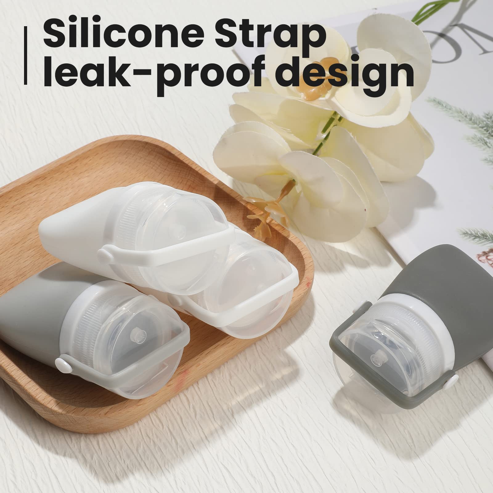 RONRONS 1oz Silicone Travel Bottles - Leak Proof TSA Approved Mini Squeeze Containers for Shampoo, Conditioner, Ketchup, Salad Dressing & Toiletries (4 Pack) - Perfect for Air Travel, Camping & Gym Essentials