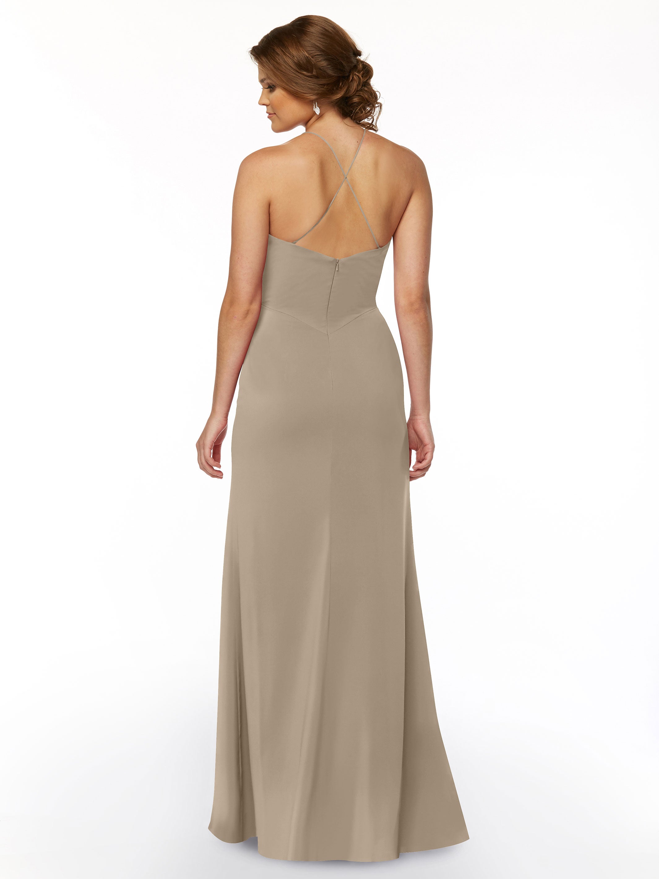 Elegant 83026 Sheath Stretch Chiffon Bridesmaid Dress with Halter Neckline & High Slit - Perfect for Weddings, Formal Events & Evening Parties