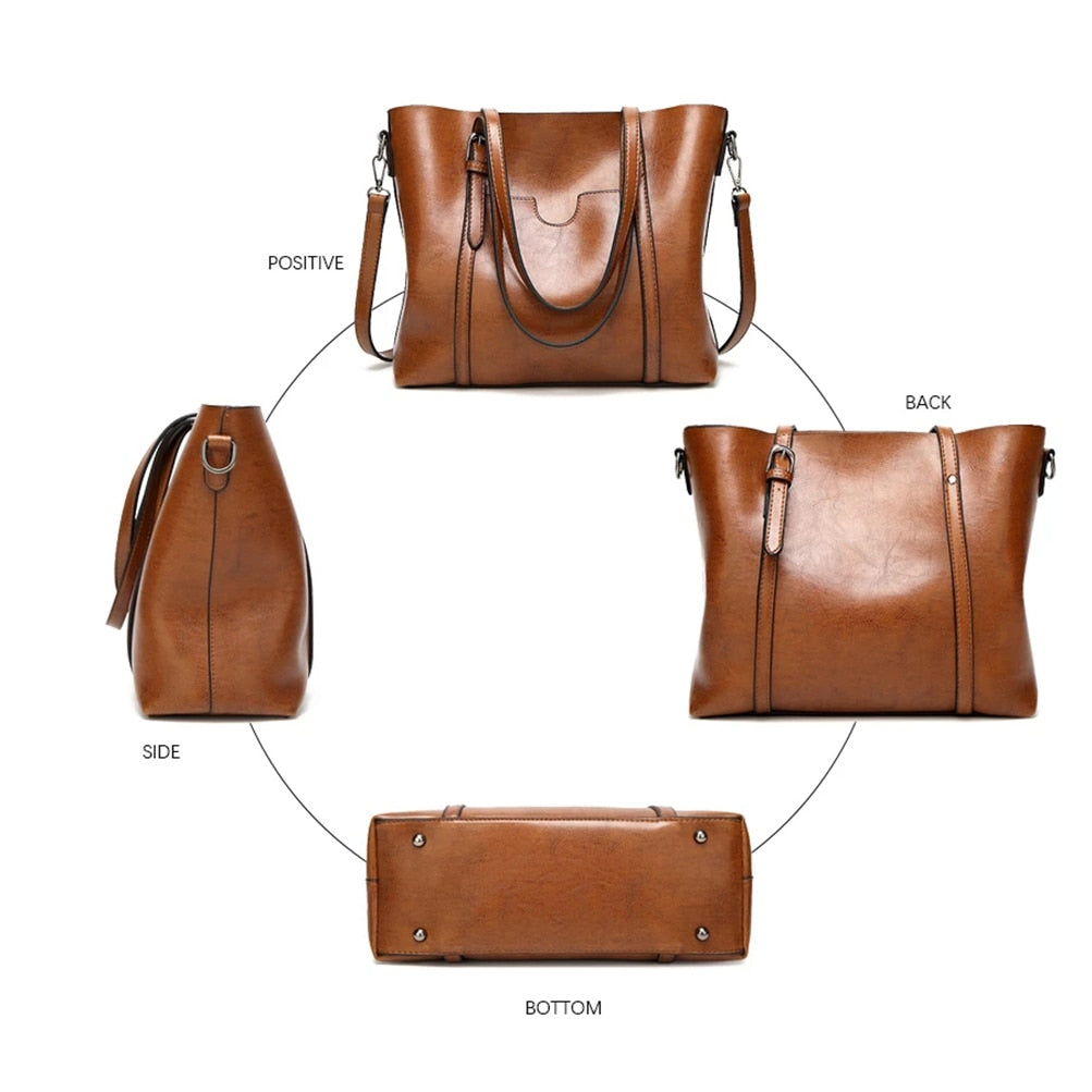 Premium Women's Oil Wax Leather Handbag - Stylish Crossbody Purse for Work, Travel & Everyday Use