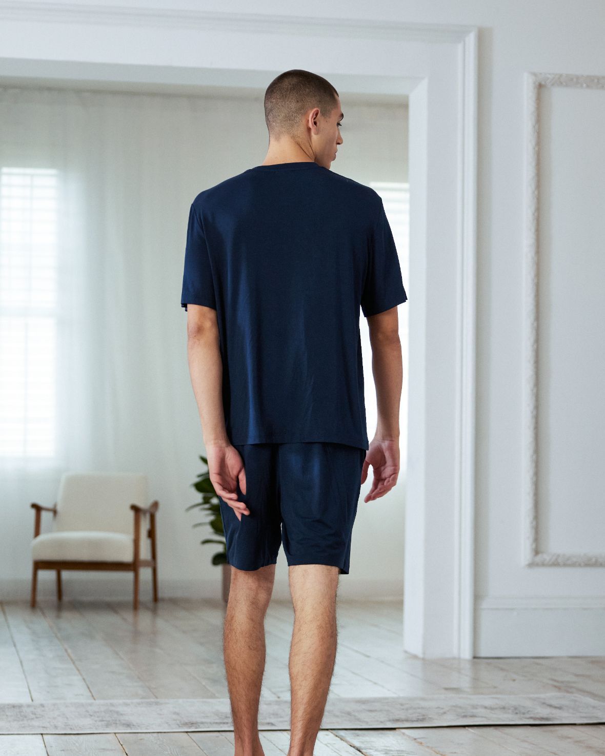 Premium TENCEL™ Modal Short Sleeve Crew Neck Pajama Set - Soft & Breathable Sleepwear for Women - Navy Blue - Perfect for Summer Nights & Lounge Wear