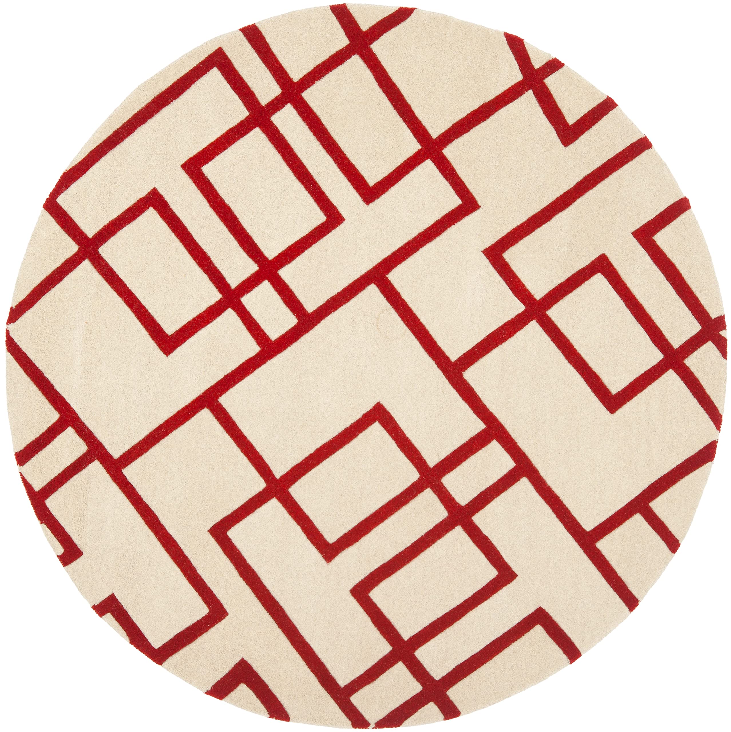 SAFAVIEH Soho Collection 6' Round Beige & Red Handmade Wool Area Rug - Perfect for Living Room, Bedroom & Office Decor