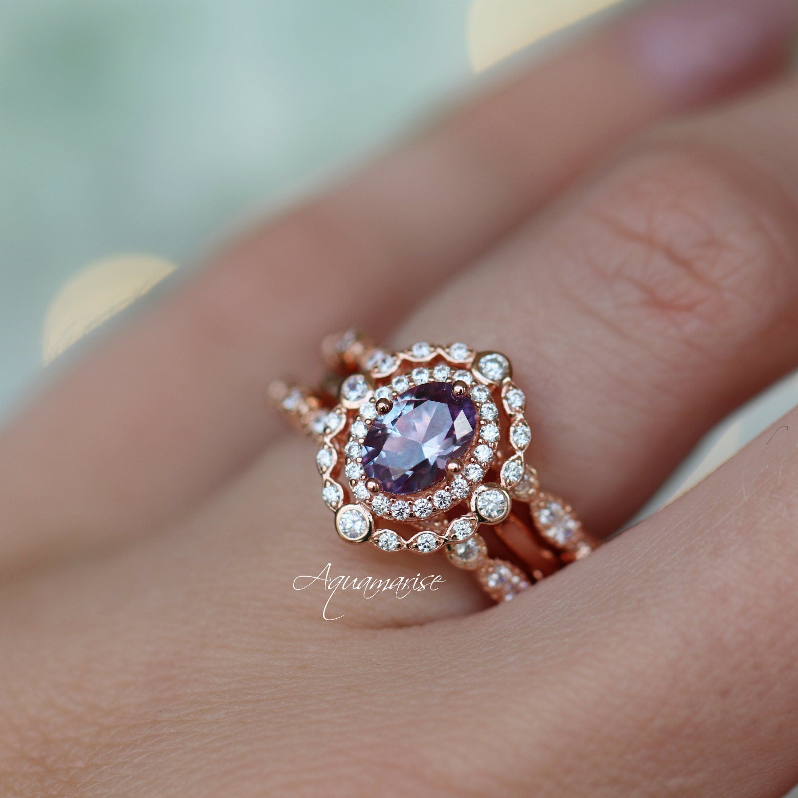 Valentine Alexandrite Ring 14K Rose Gold Vermeil - Elegant Birthstone Jewelry for Women, Perfect Gift for Anniversary, Engagement & Special Occasions