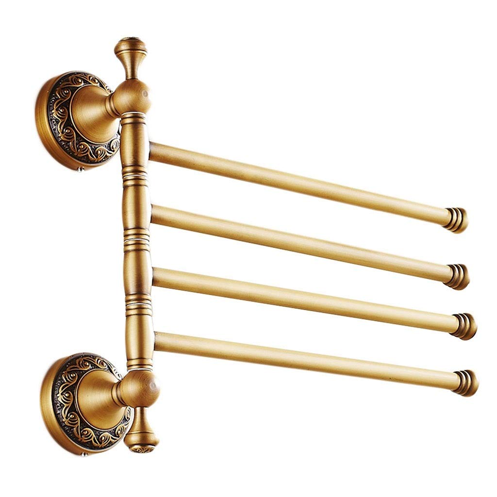 Premium Rotating Copper Towel Rack - European Style Carved Multi-Bar Bathroom Organizer (23×30cm, Brass) - Perfect for Small Bathrooms, Spa Decor & Luxury Home Accessories