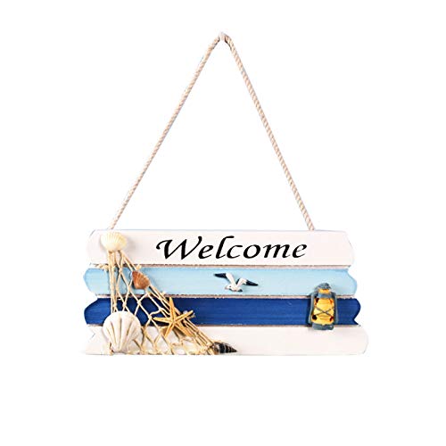 Handcrafted Wooden Mediterranean Welcome Sign - Rustic Farmhouse Front Door Decor with Starfish & Shell Accents (28x26.5cm) - Perfect for Coastal Homes, Beach Houses & Entryway Wall Decor