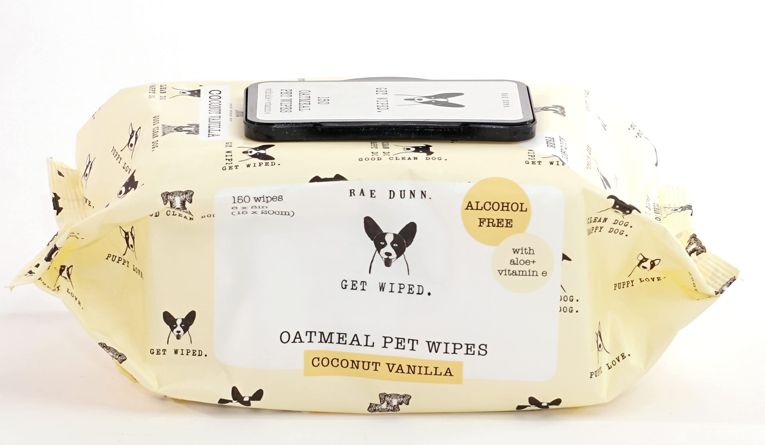 Rae Dunn Oatmeal Pet Wipes for Dogs & Cats - Alcohol-Free with Aloe Vera & Vitamin E, Lavender Mint Scented, 150 Count - Gentle Cleaning for Paws, Face & Fur After Walks or Grooming