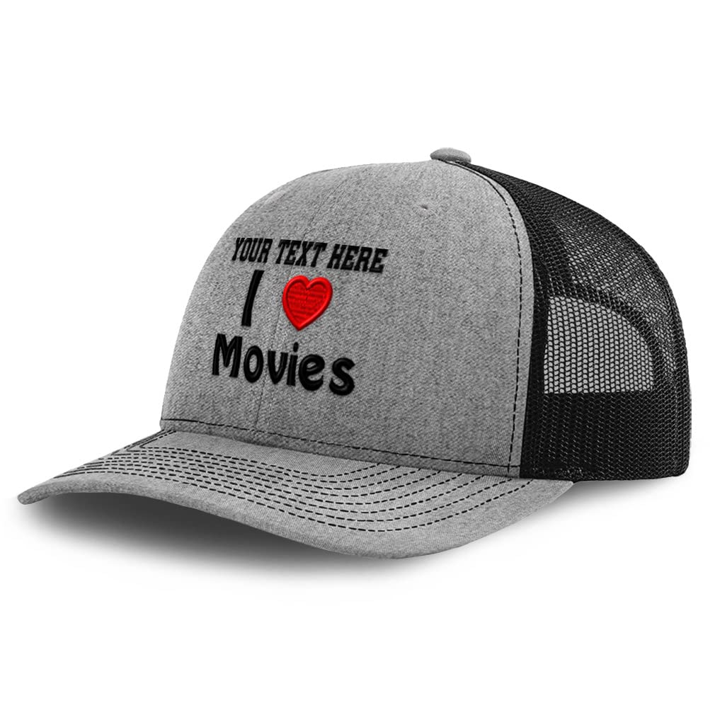 Custom Richardson Trucker Hat - I Love Movies with Red Heart Design for Hobbies & Lovers - Durable Polyester Cap for Casual Wear, Outdoor Activities & Movie Enthusiasts