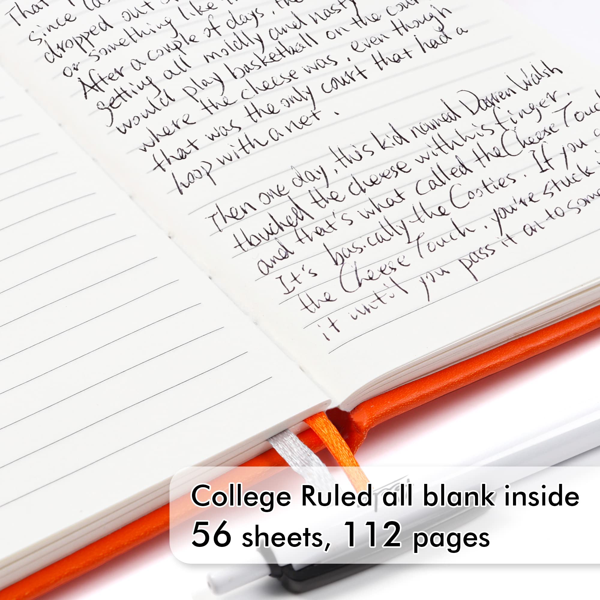 feela 6-Pack Mini Pocket Notebooks - Small Hardcover Memo Notepads with Pen Holder, College Ruled Lined Journals (3.5”x5.5” A6 Size) - Includes 6 Black Pens - Perfect for School, Office, Business Notes & Daily Journaling - Orange