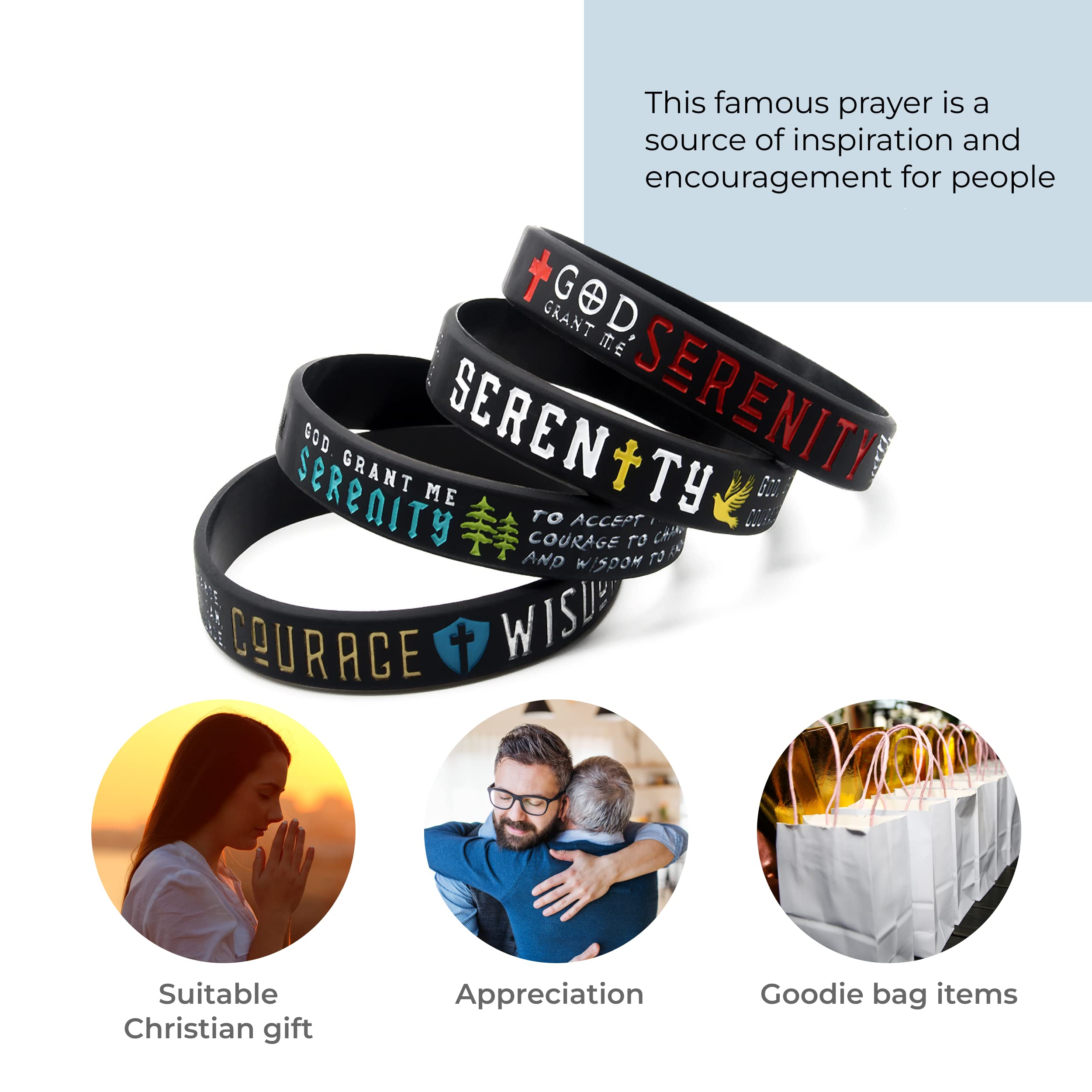 Inkstone Serenity Prayer Silicone Rubber Bracelets - Inspirational Wristbands for Men & Women - Motivational Accessories for Daily Wear, Yoga, Meditation & Spiritual Gifts