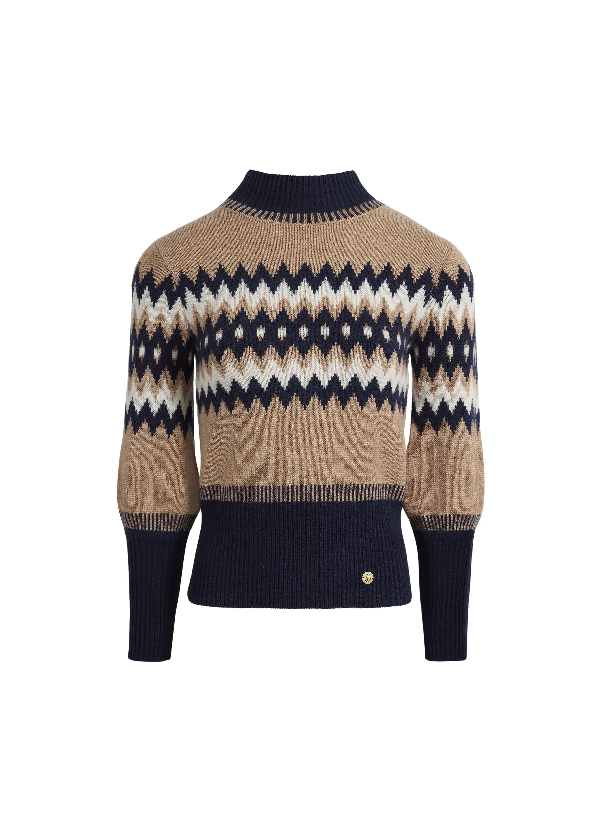 Stylish Maggie Fairisle Knit Jumper in Biscuit Color - Perfect for Winter Outfits & Cozy Casual Wear