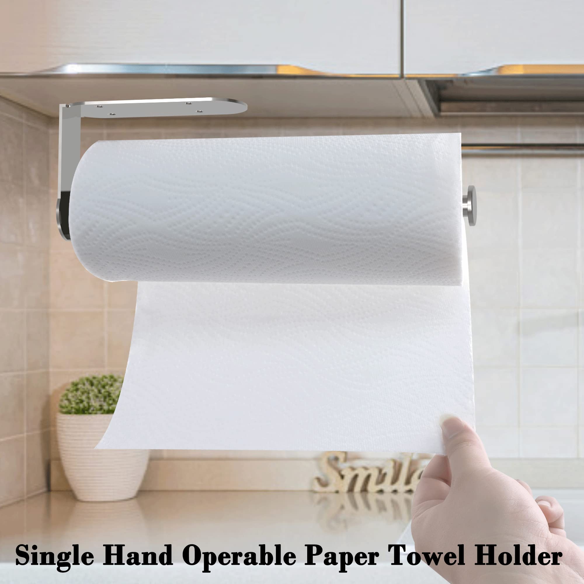 Under Cabinet Paper Towel Holder - Self Adhesive Stainless Steel Kitchen Towel Rack with Damping, Brushed Nickel Finish, Corrosion & Rust Resistant - Perfect for Kitchen Countertop, Bathroom, Office & RV Use