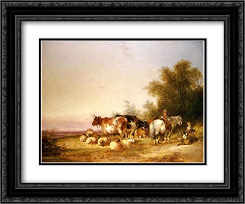 William Shayer Herders Resting at Lunch - 24x20 Black Ornate Framed Museum Art Print with Double Matting | Vintage Landscape Painting for Living Room, Office & Gallery Decor