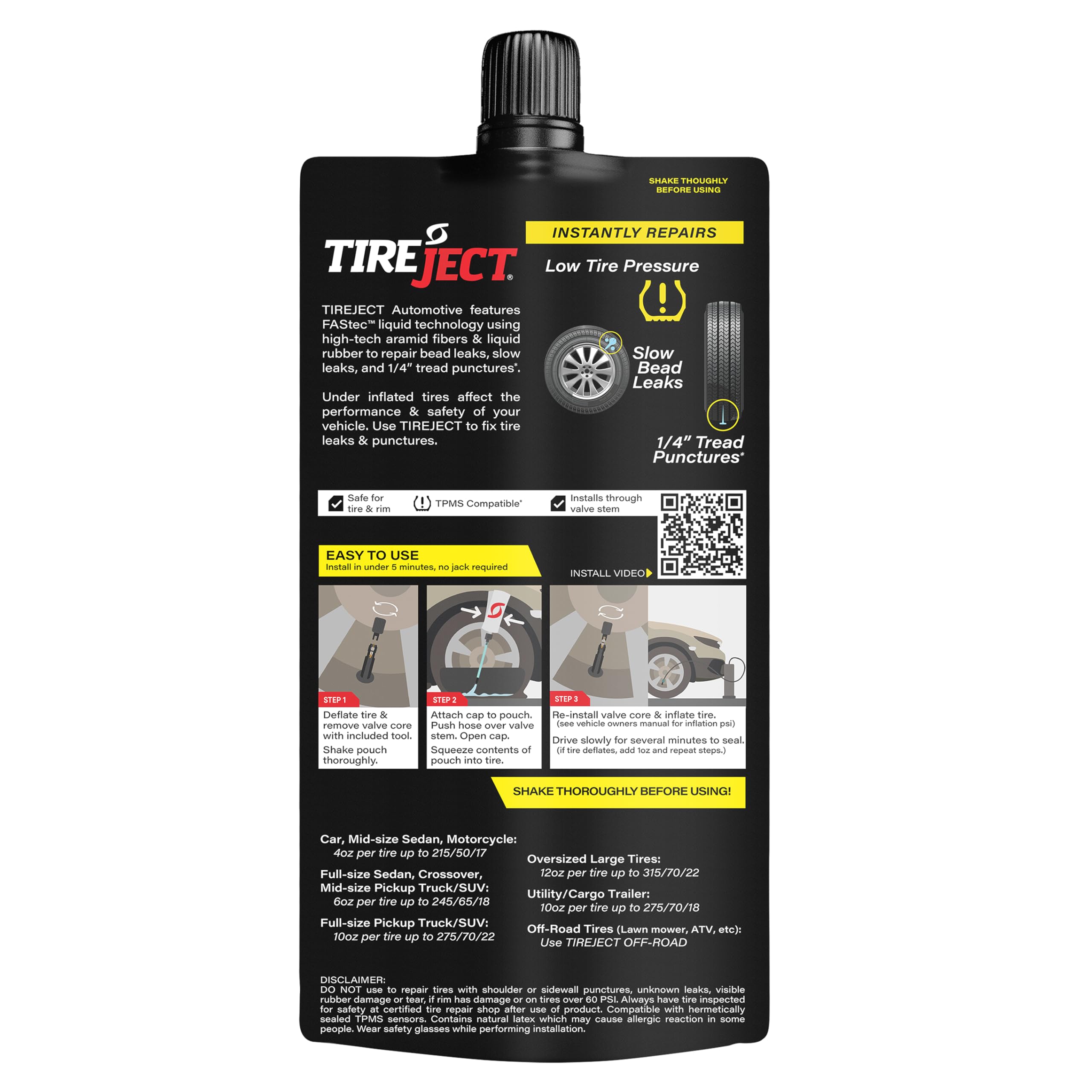 TireJect 2-in-1 Tire Sealant & Bead Sealer Kit for Truck/SUV - Fast Leak & Puncture Repair | Emergency Roadside Flat Tire Fix for Off-Road & Highway Driving